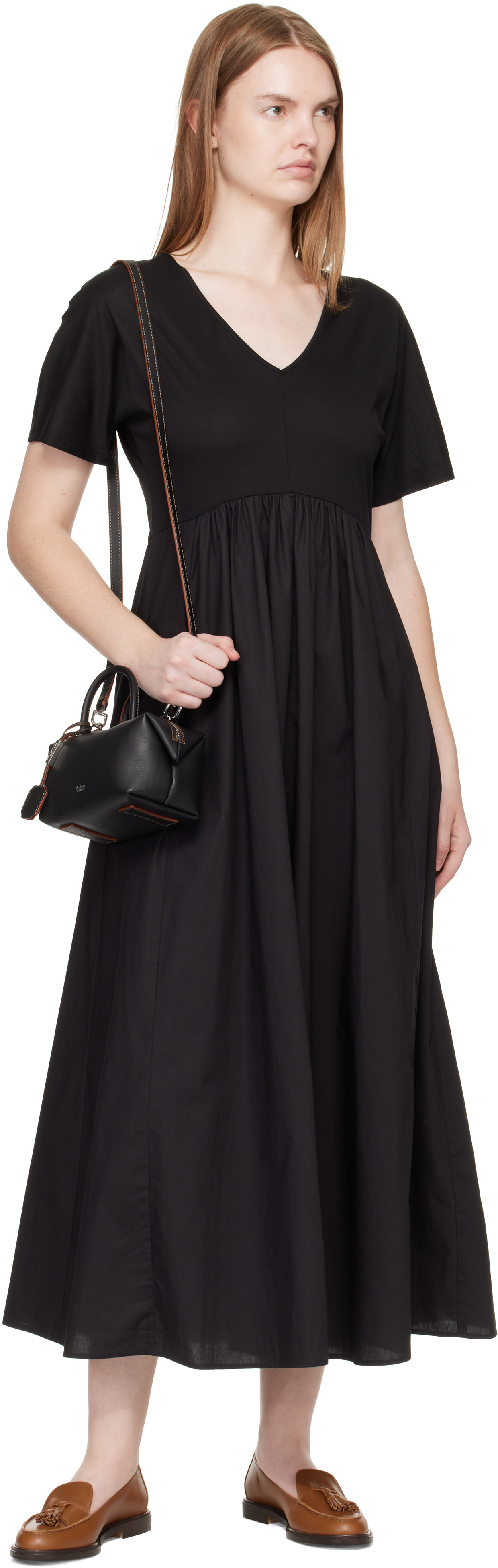 Max Mara Small Natural Leather Bowler Bag In Black