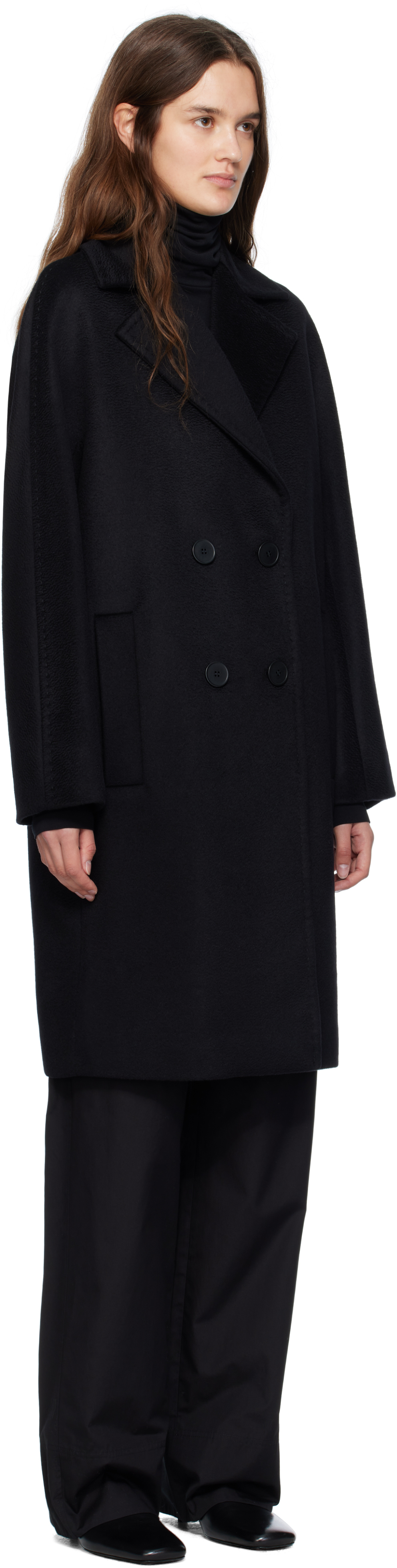 Max Mara Black Agenda Coat In Blue