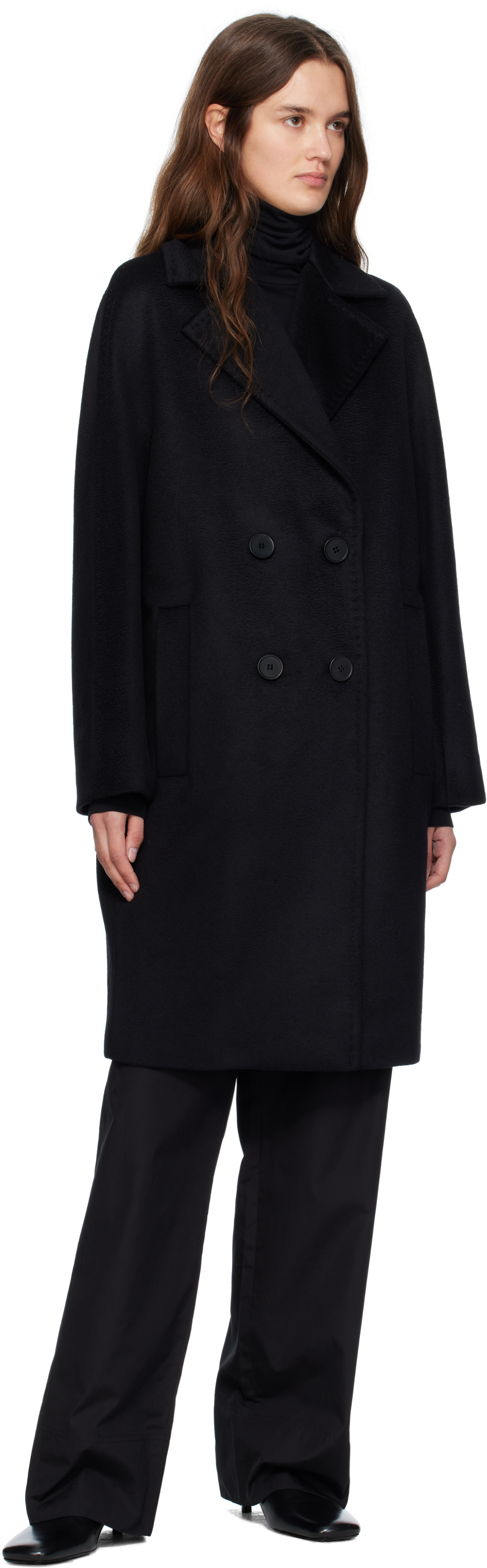 Max Mara Black Agenda Coat In Blue