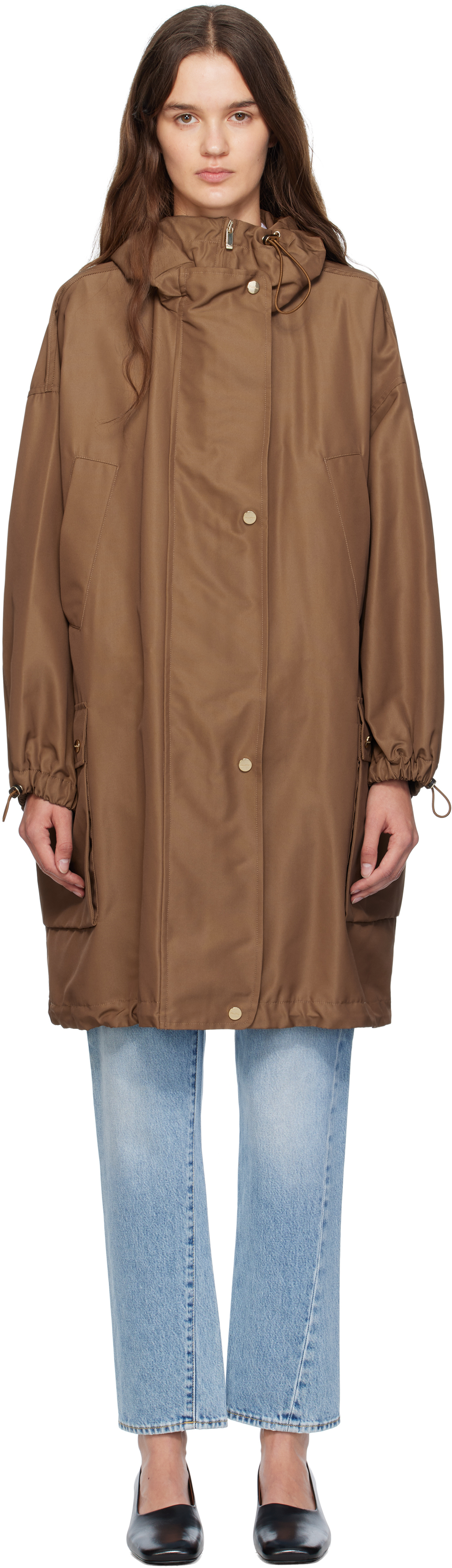 Max Mara Hooded Flap-pocket Jacket In Brown