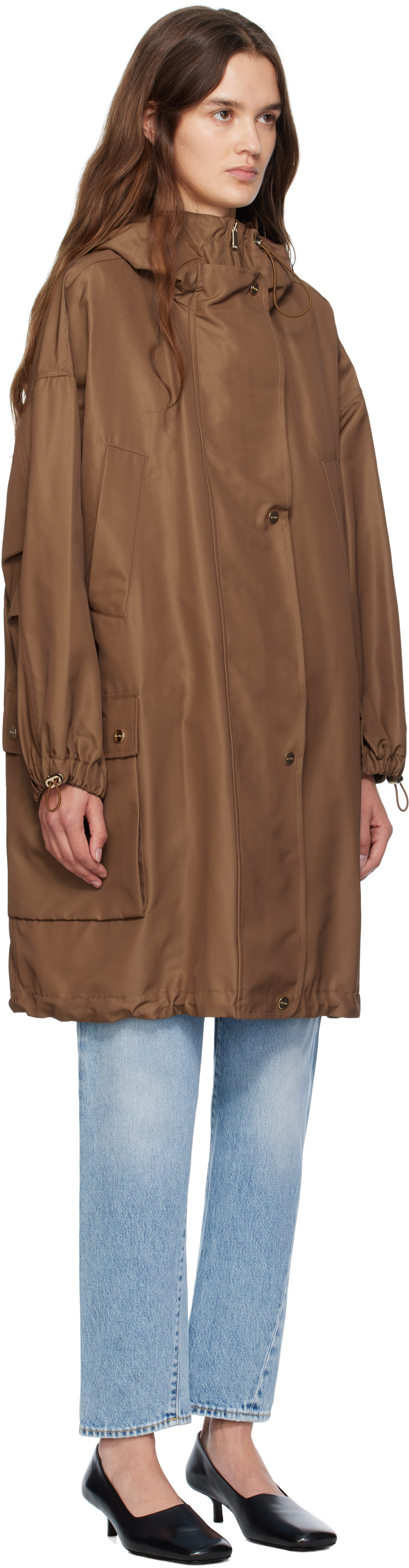 Max Mara Hooded Flap-pocket Jacket In Brown