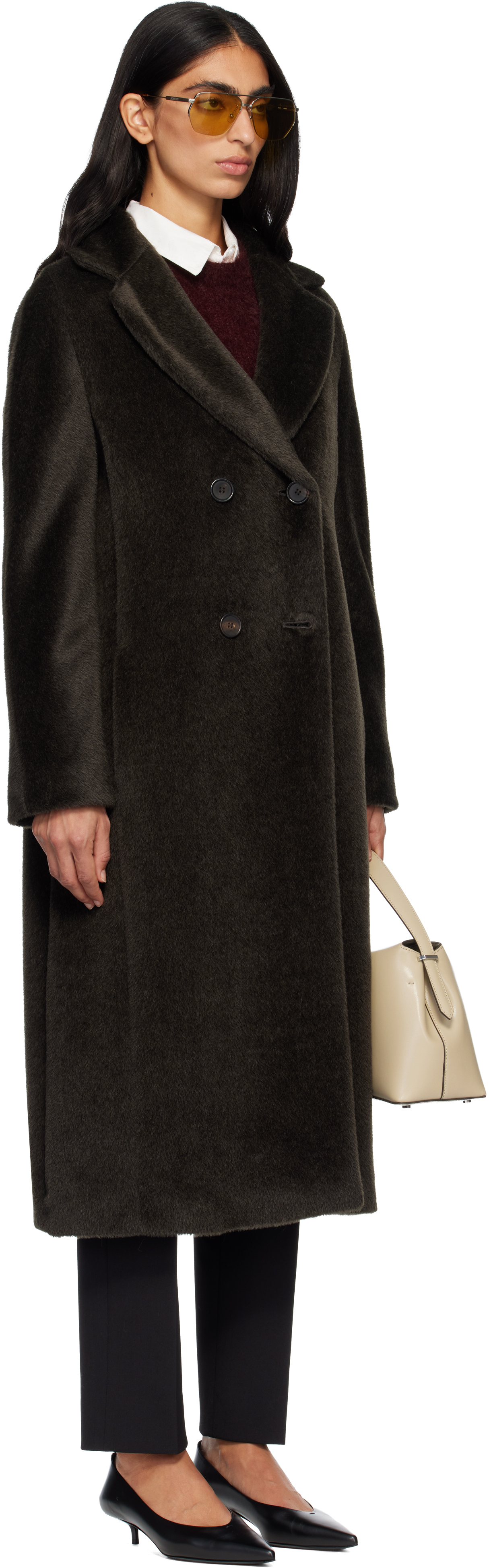 Max Mara Green Rosanna Faux-fur Coat In Black