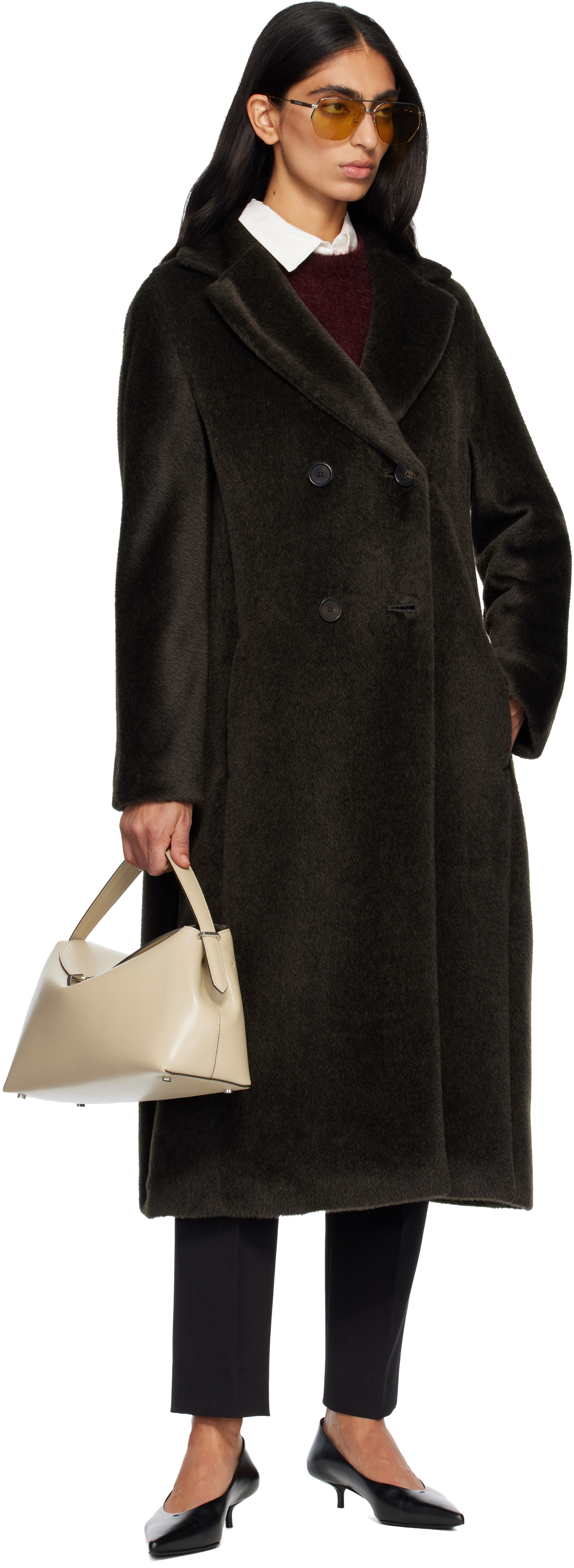 Max Mara Green Rosanna Faux-fur Coat In Black