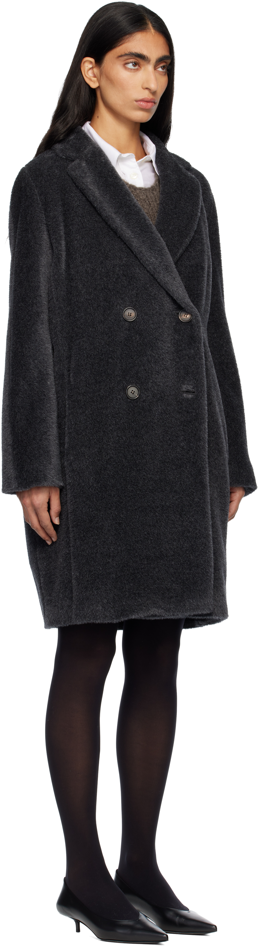 Max Mara Gray Roseto Faux-fur Coat In Black