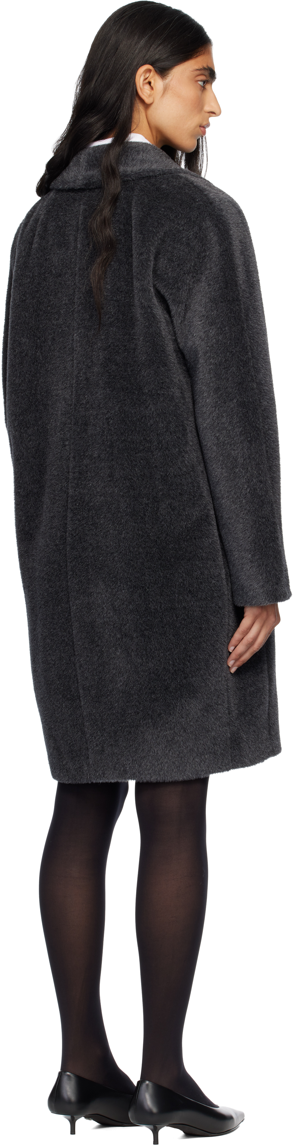 Max Mara Gray Roseto Faux-fur Coat In Black
