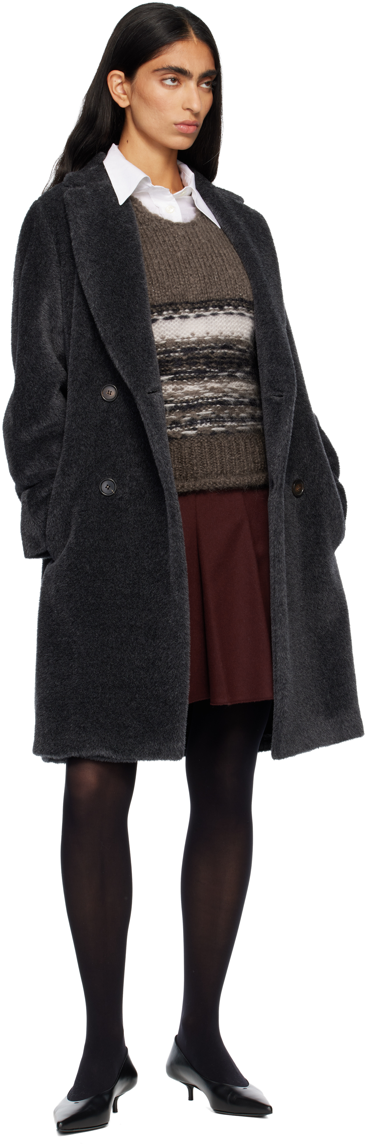 Max Mara Gray Roseto Faux-fur Coat In Black