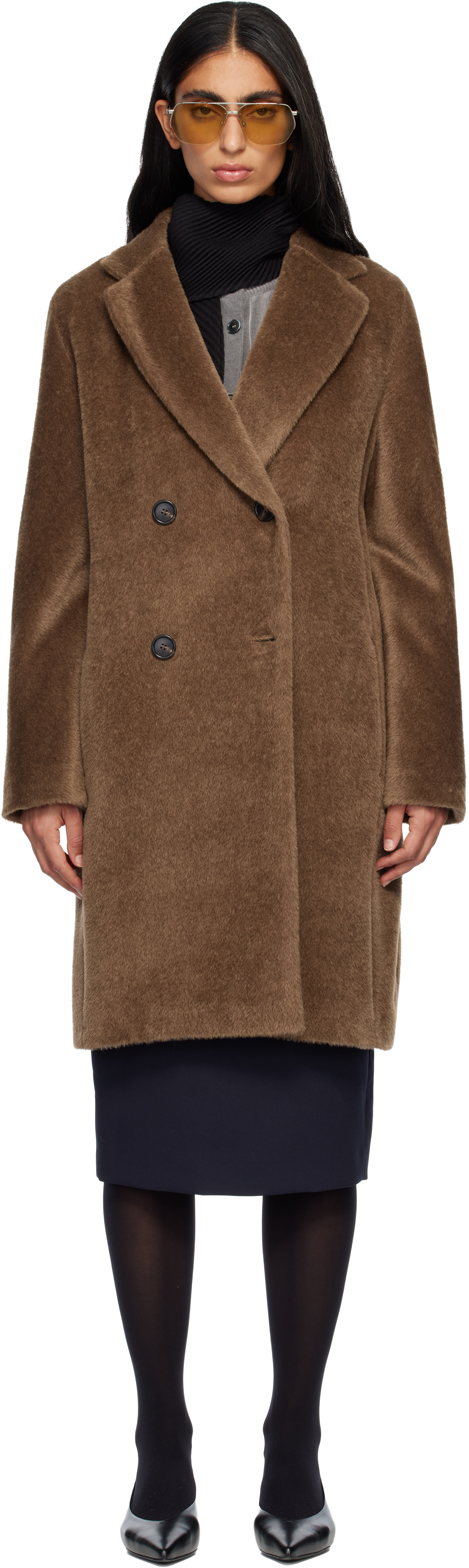 Max Mara Tan Roseto Faux-fur Coat In Brown