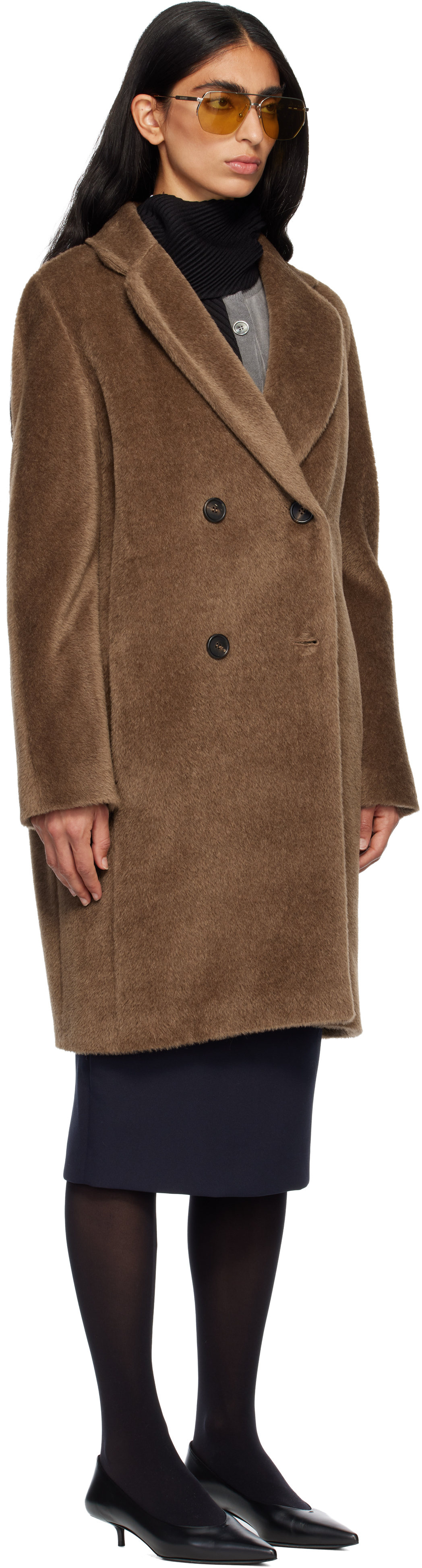 Max Mara Tan Roseto Faux-fur Coat In Brown