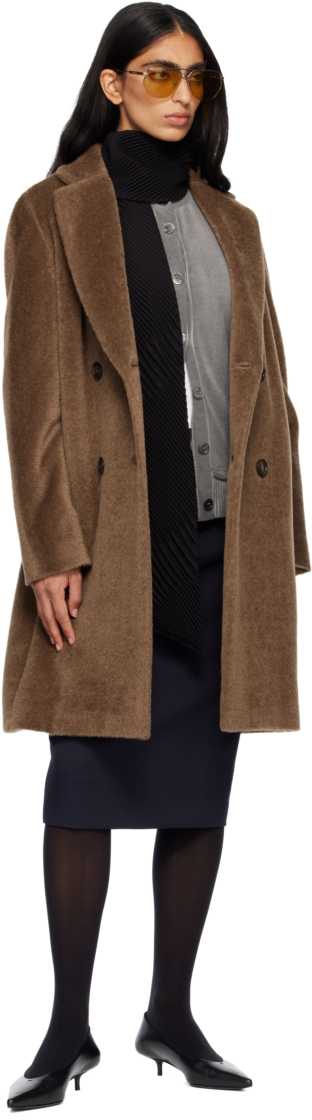 Max Mara Tan Roseto Faux-fur Coat In Brown