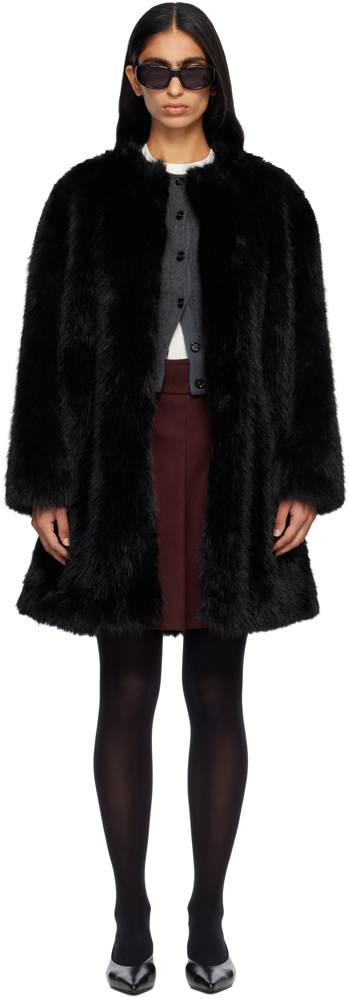 Max Maraのブラック Eros フェイクファー コートがセール中