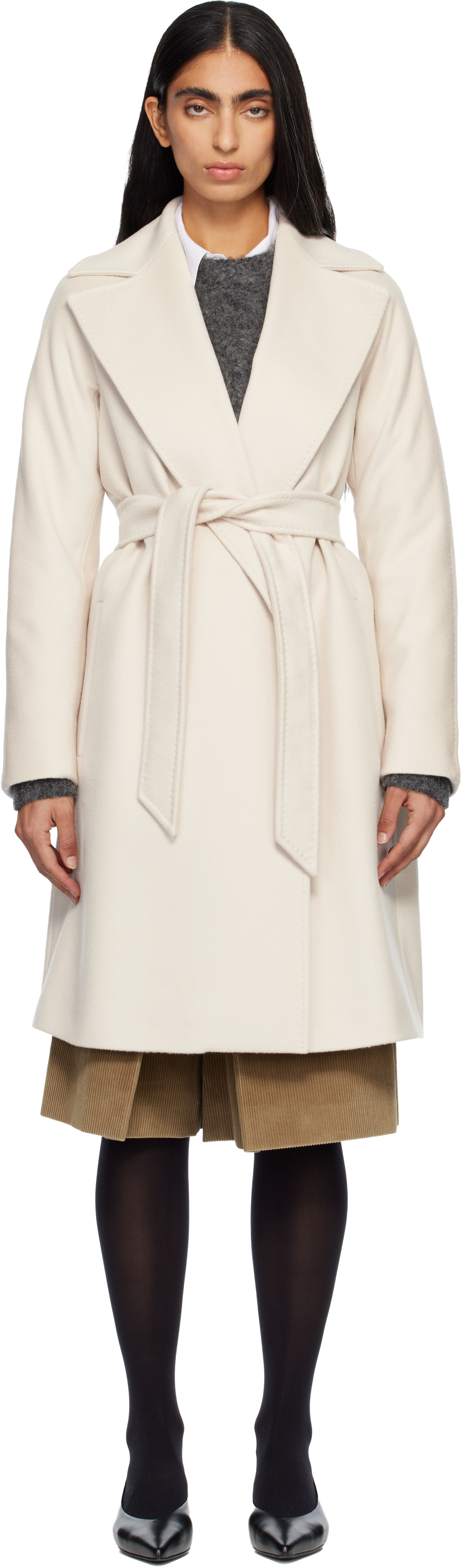 Max Mara Beige Dravenna Coat In White