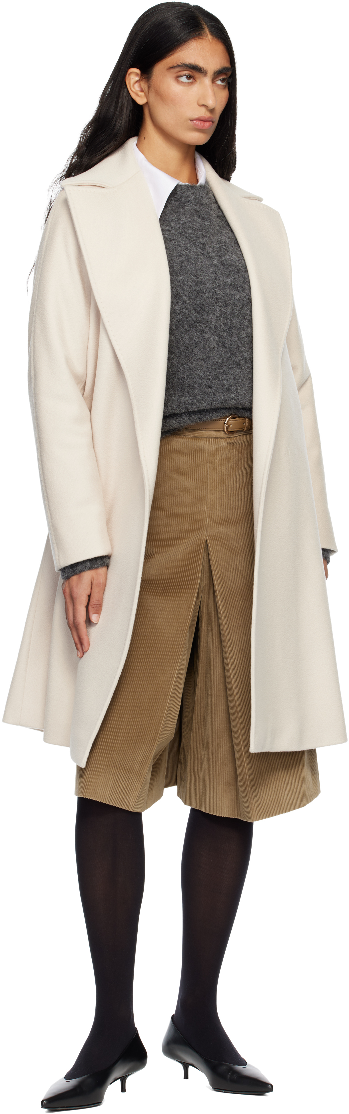 Max Mara Beige Dravenna Coat In White