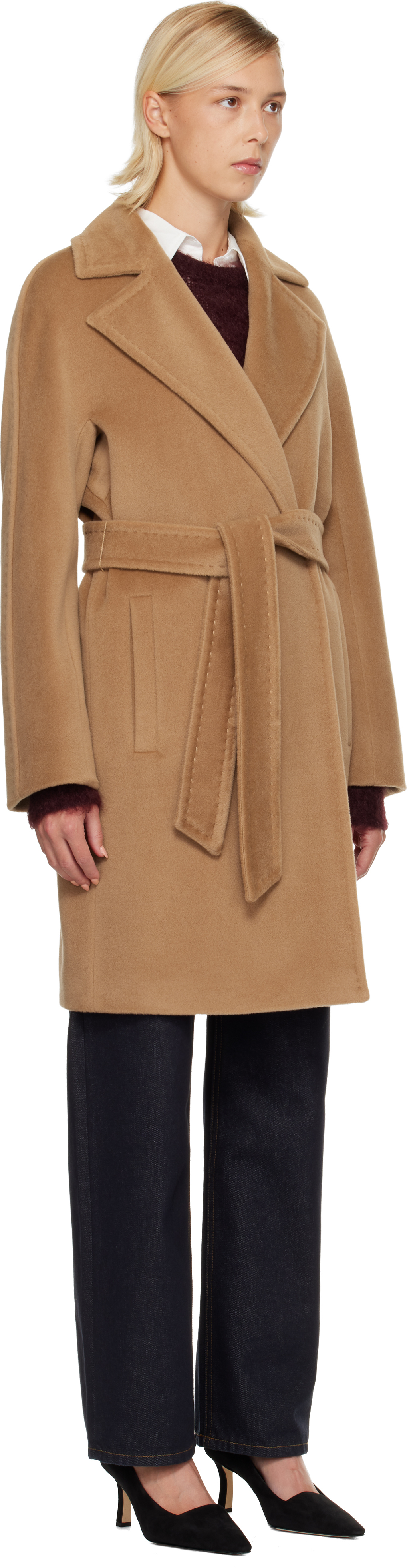 Max Mara Scire Beaver Wool Robe Coat In Nude
