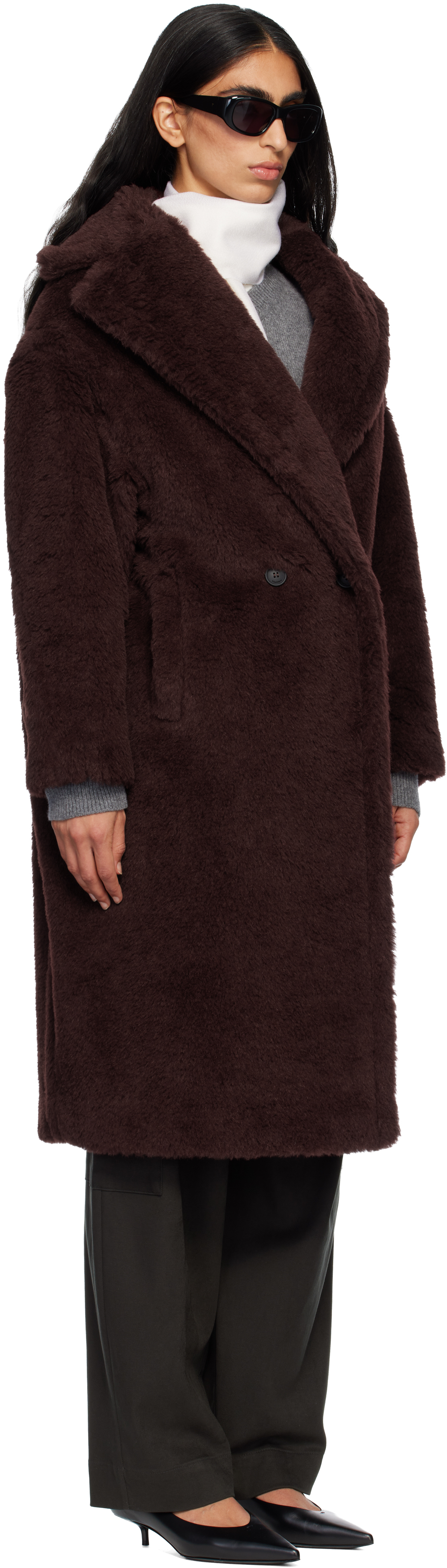 Max Mara Burgundy Tedgirl Coat In Brown
