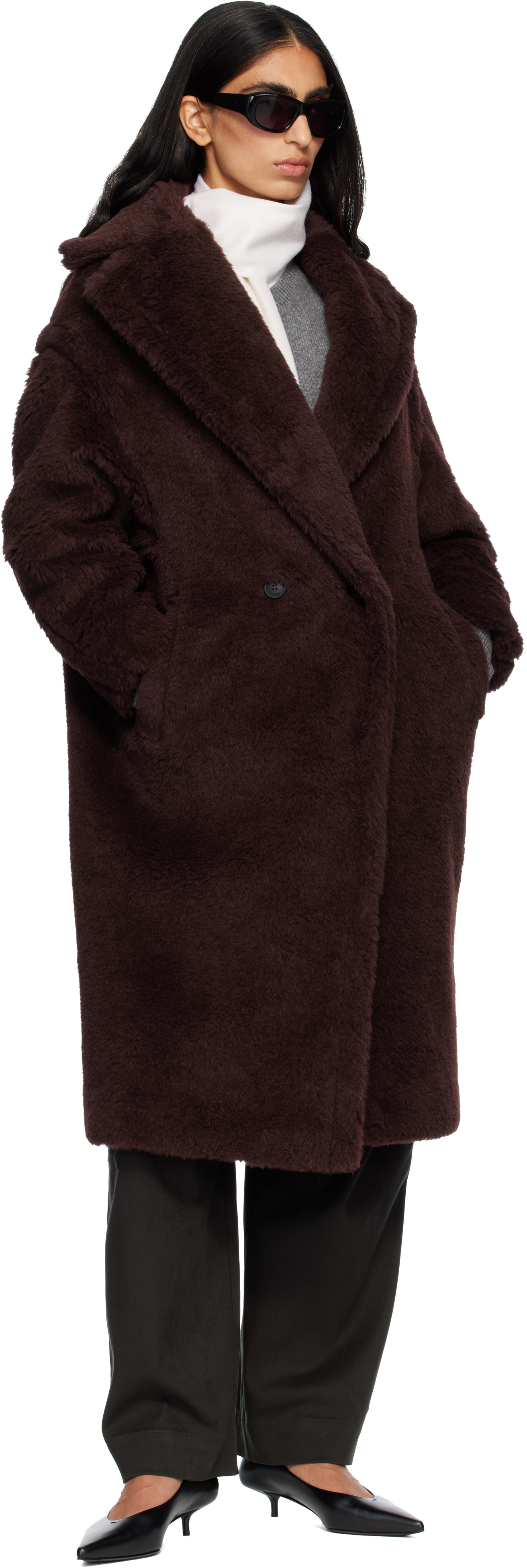 Max Mara Burgundy Tedgirl Coat In Brown