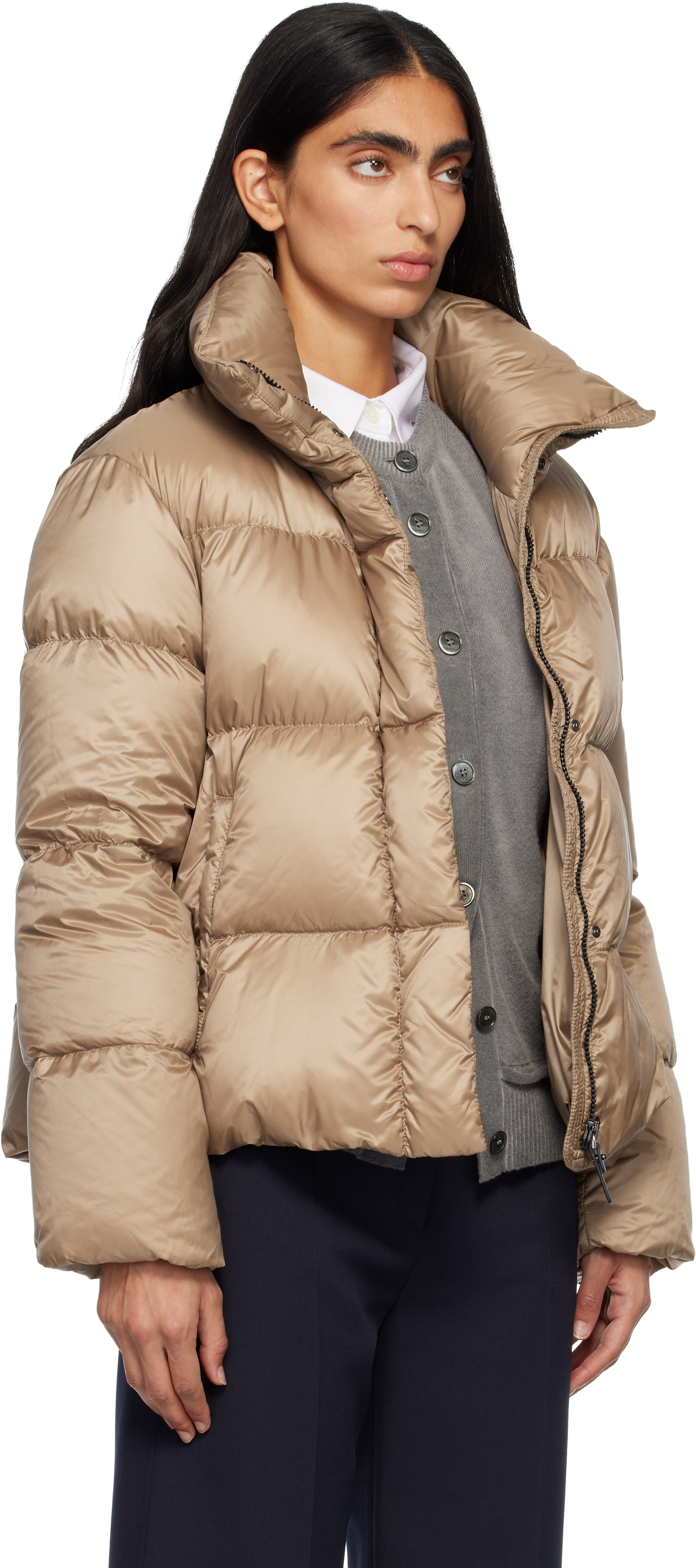 Max Mara Beige Seica Down Jacket In Gold