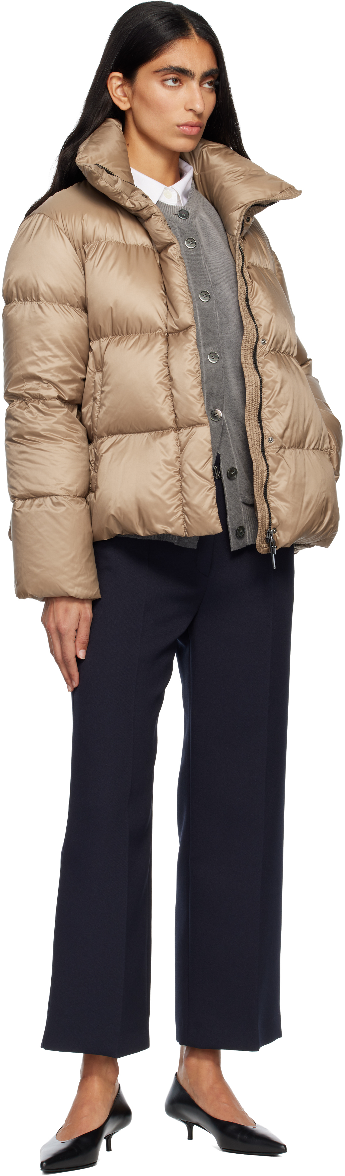 Max Mara Beige Seica Down Jacket In Gold