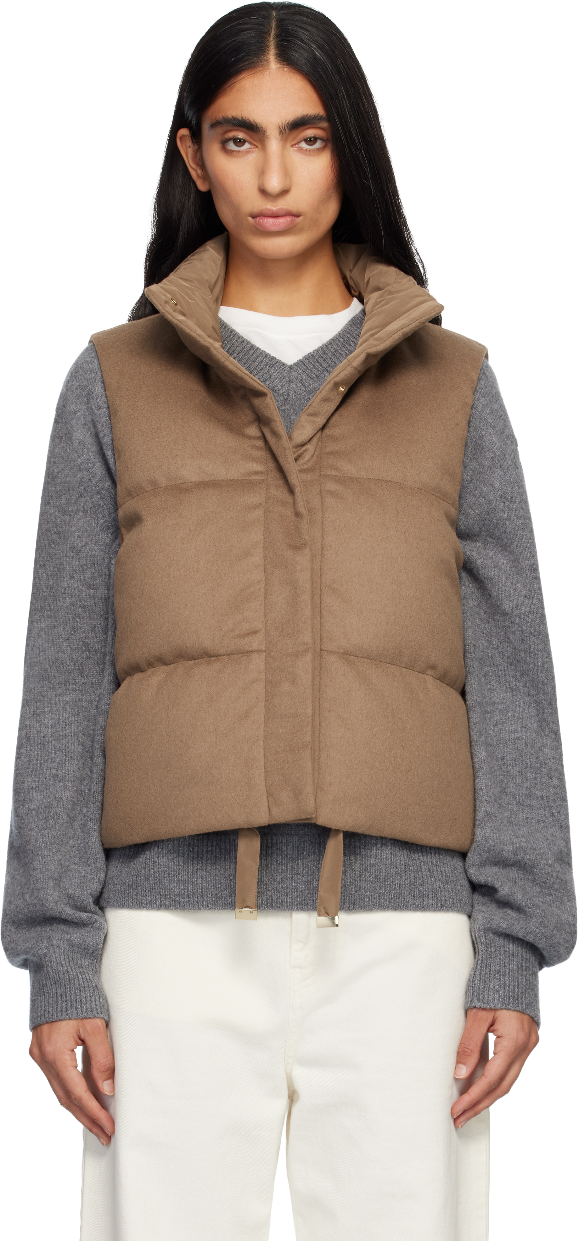 Max Mara Tan Dioniso Down Vest In Brown