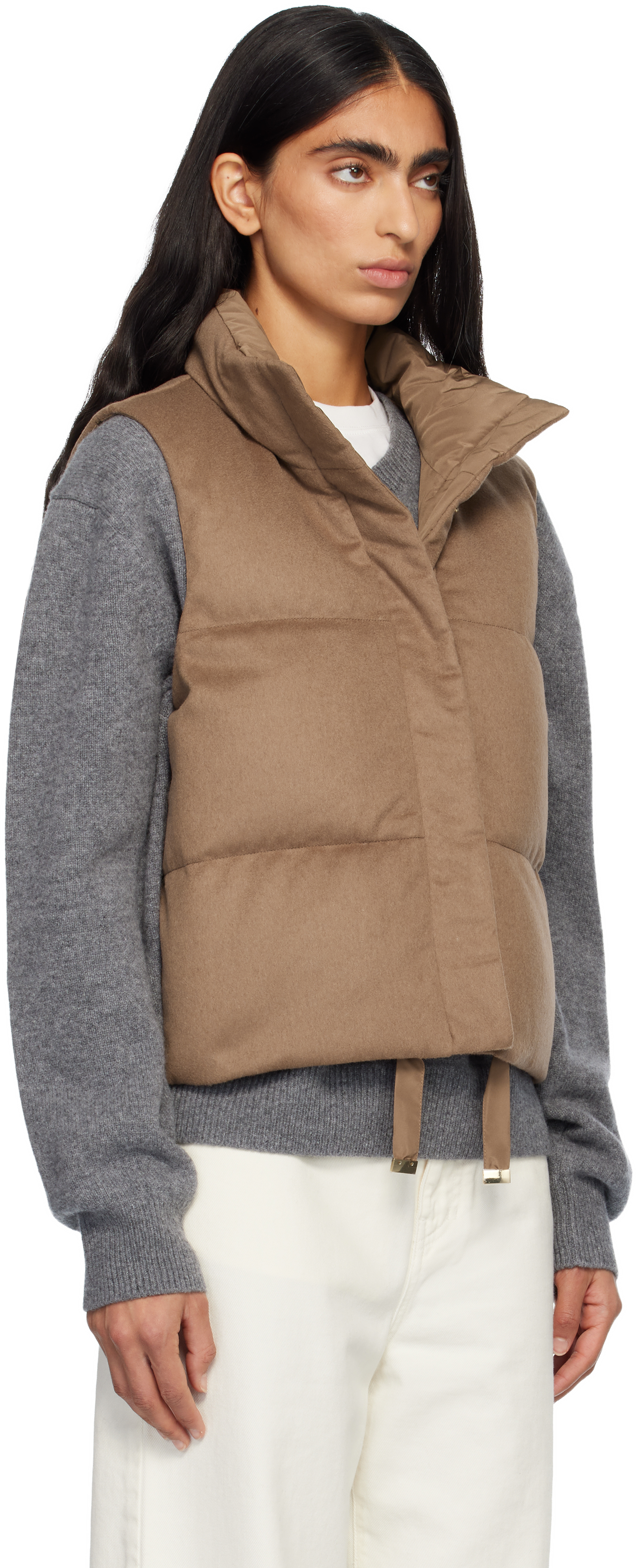 Max Mara Tan Dioniso Down Vest In Brown
