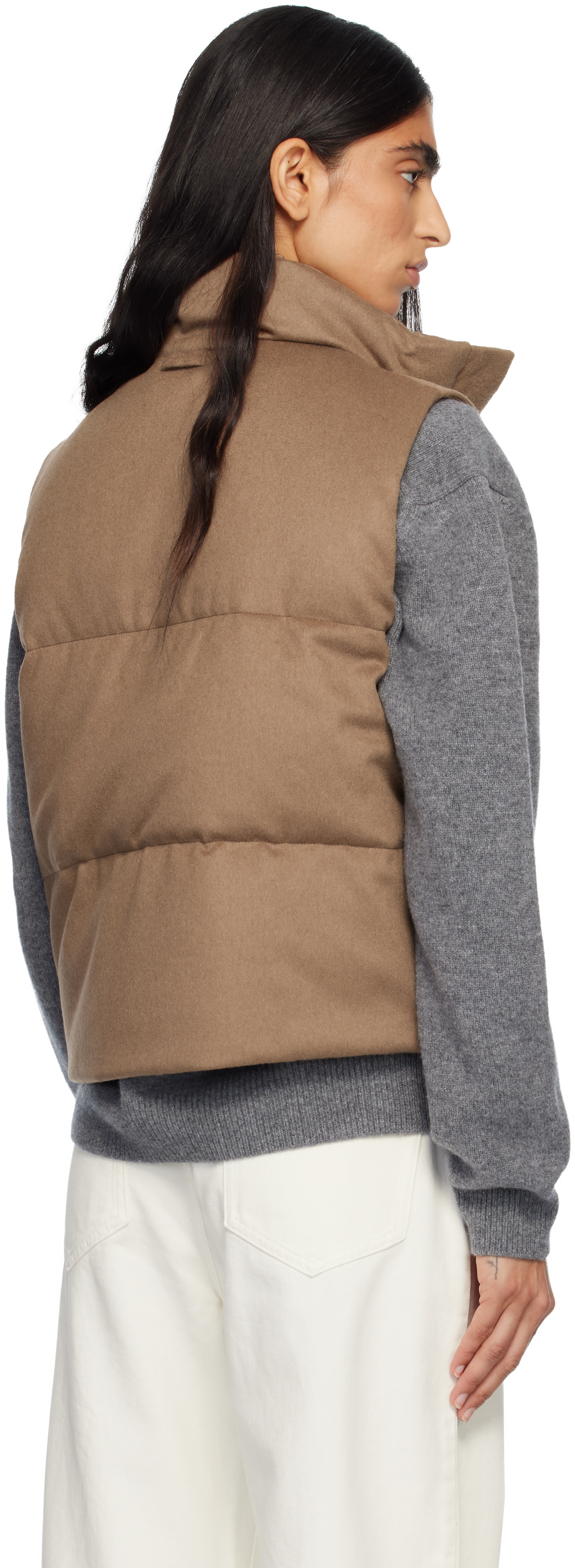 Max Mara Tan Dioniso Down Vest In Brown