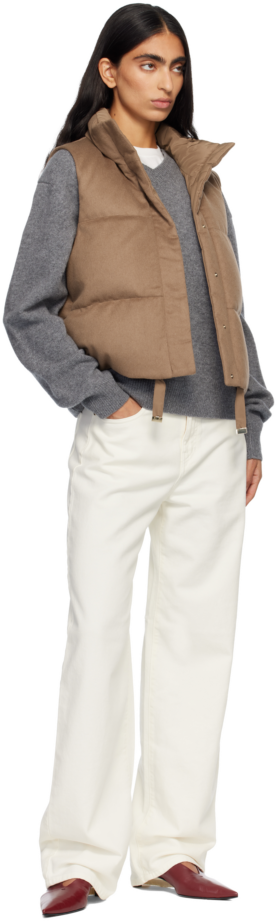 Max Mara Tan Dioniso Down Vest In Brown