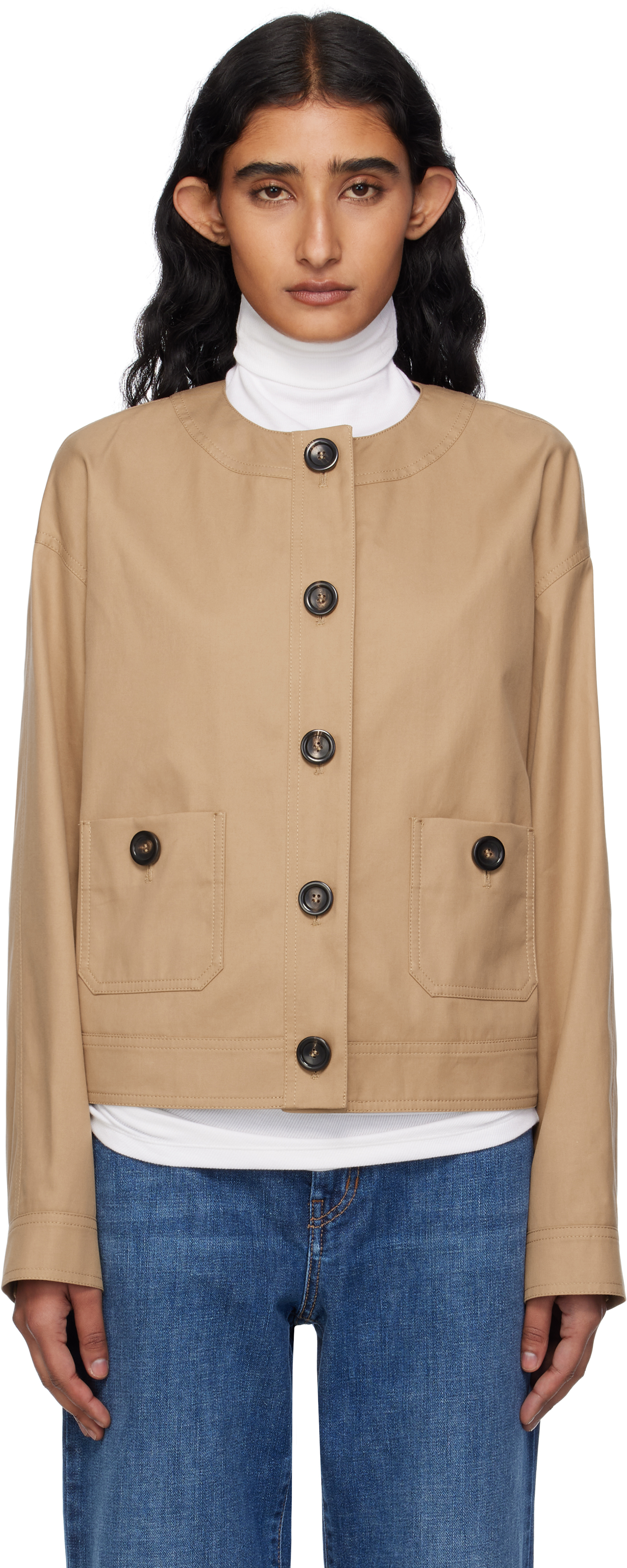 Max Mara Cotton Twill Bomber Jacket In Nude