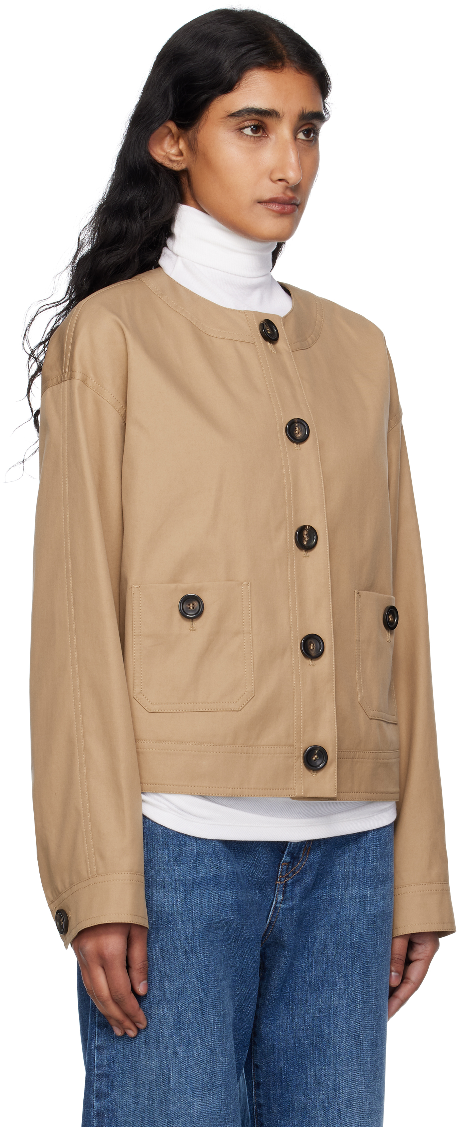 Max Mara Cotton Twill Bomber Jacket In Nude