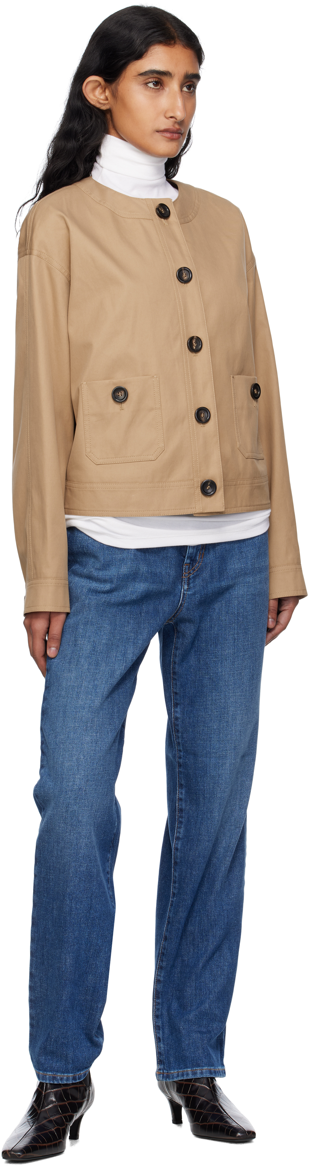 Max Mara Cotton Twill Bomber Jacket In Nude