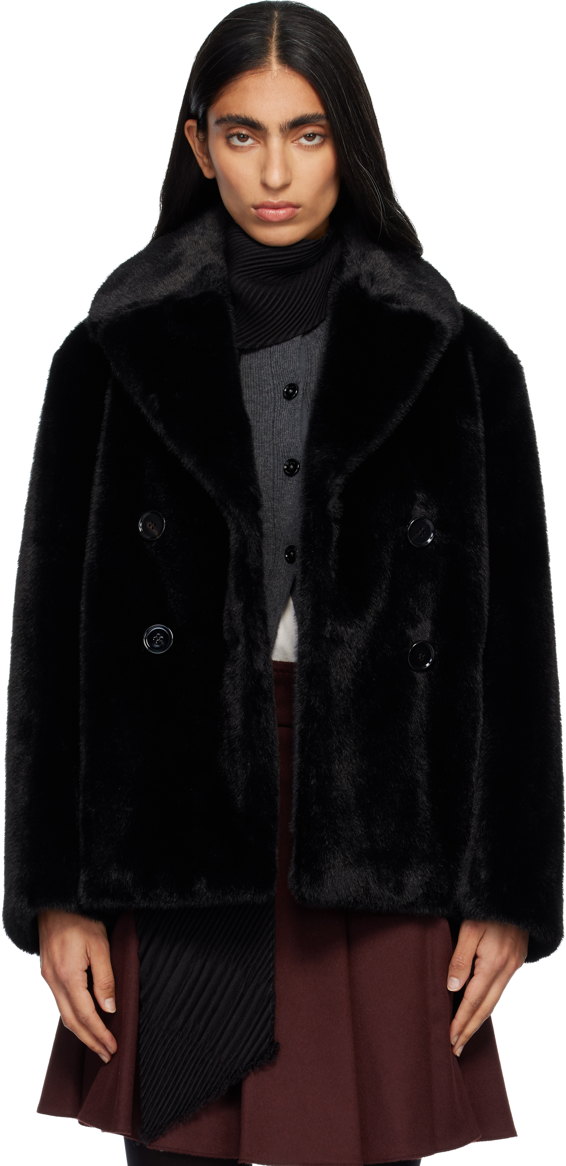 Max Mara: Black Laura Faux-Fur Coat | SSENSE