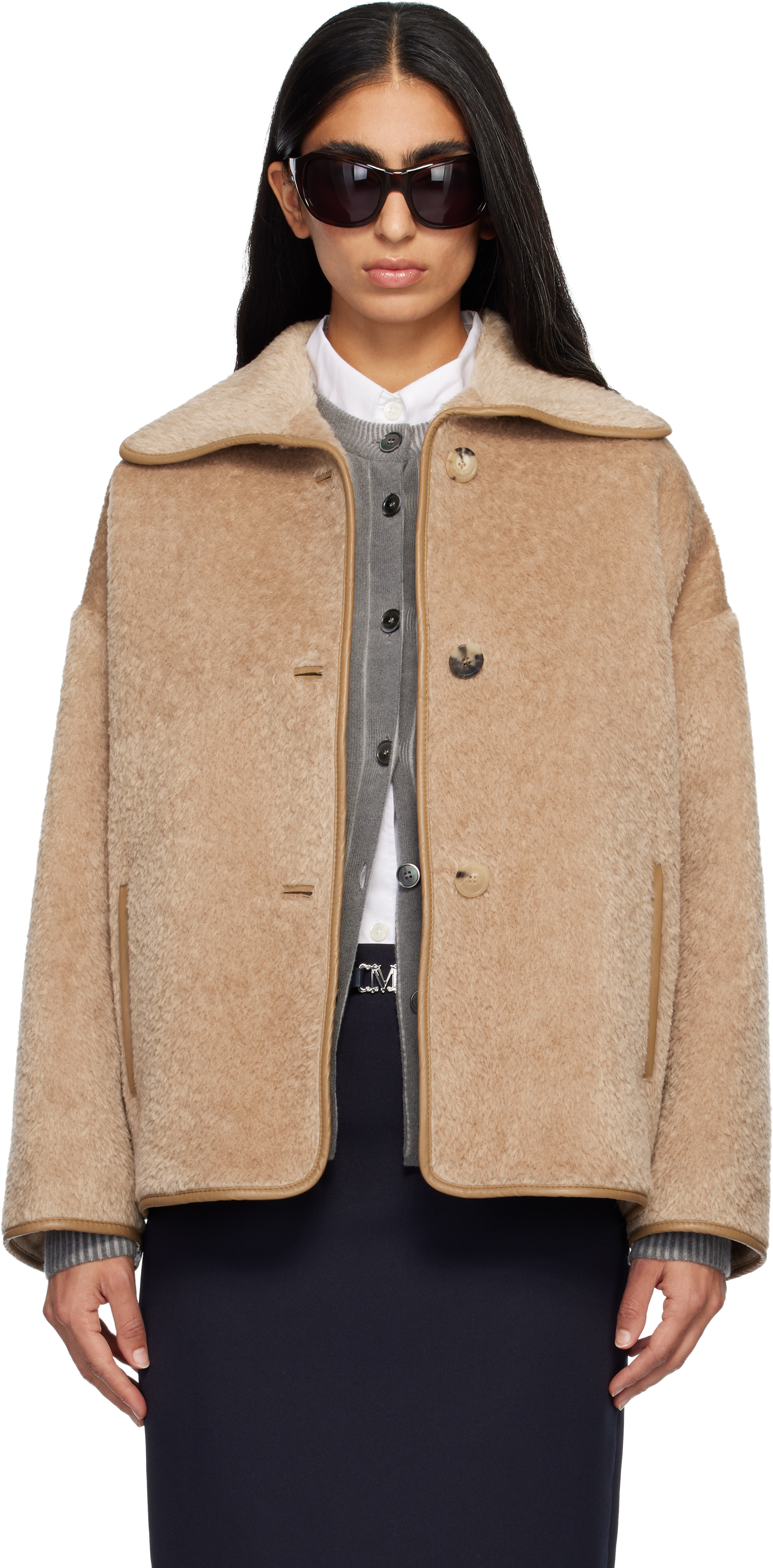 Max Mara Tan Vadet Short Coat In Brown