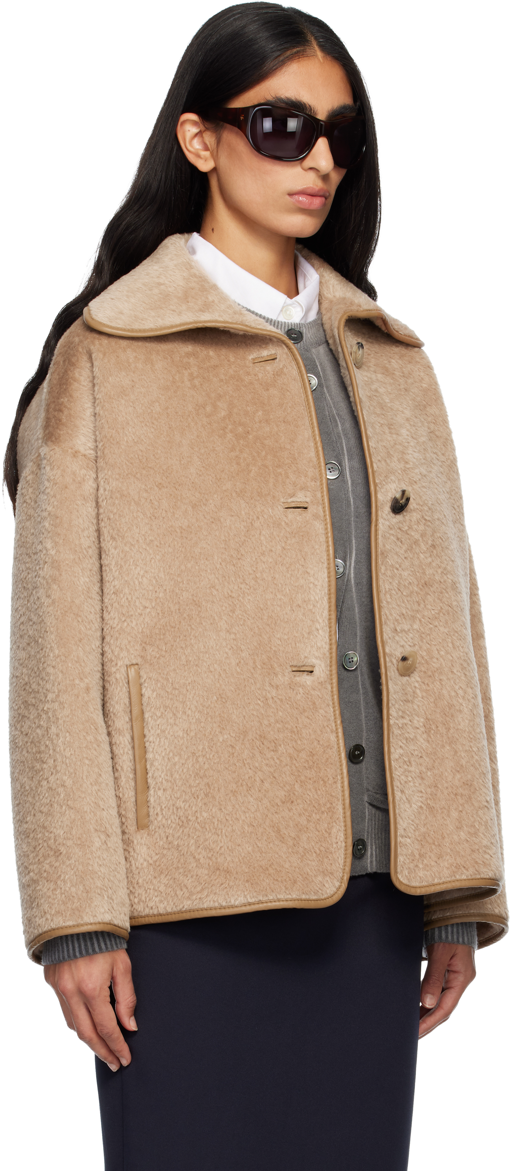 Max Mara Tan Vadet Short Coat In Brown