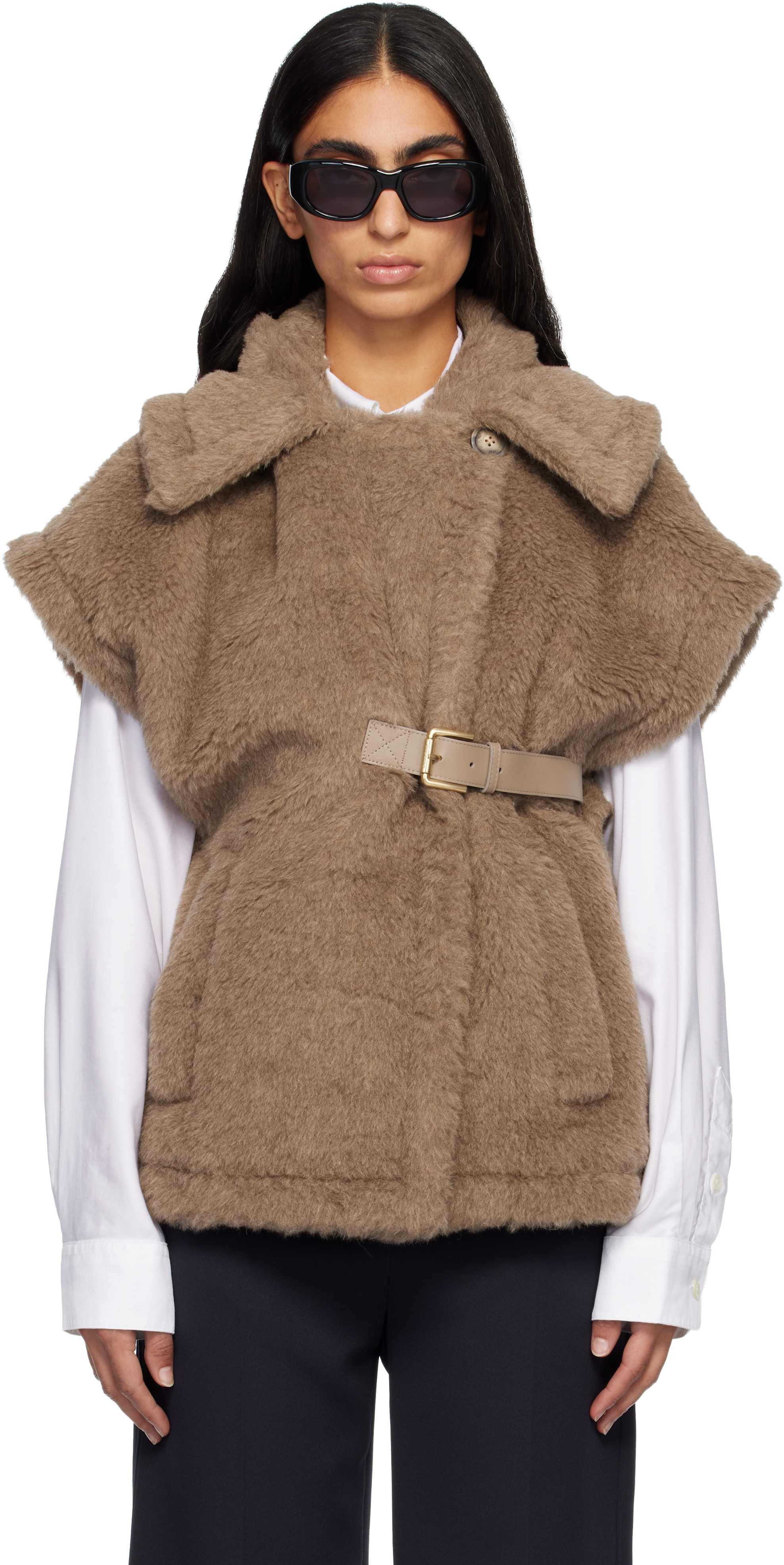 Max Mara New Abavo Alpaca And Cashmere Sleeveless Coat In Brown