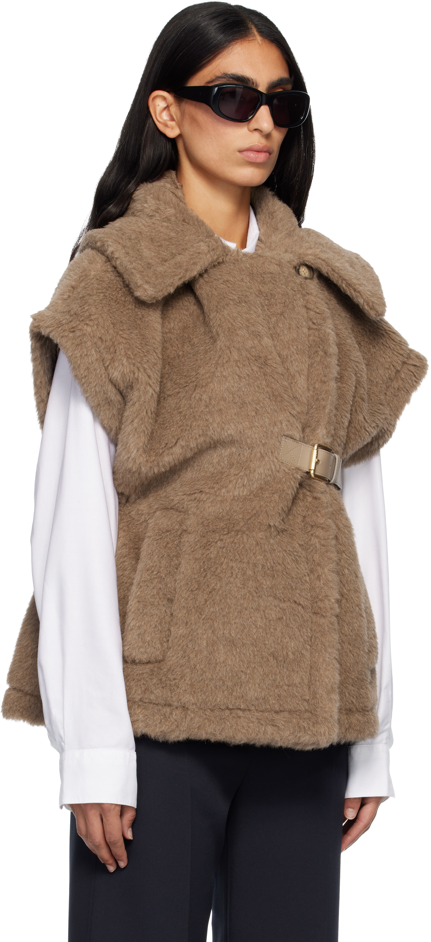 Max Mara New Abavo Alpaca And Cashmere Sleeveless Coat In Brown