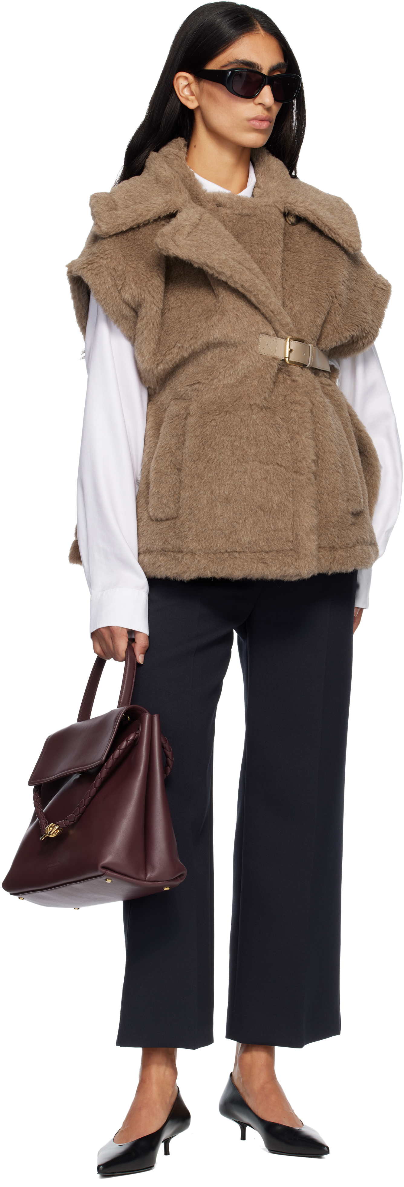 Max Mara New Abavo Alpaca And Cashmere Sleeveless Coat In Brown