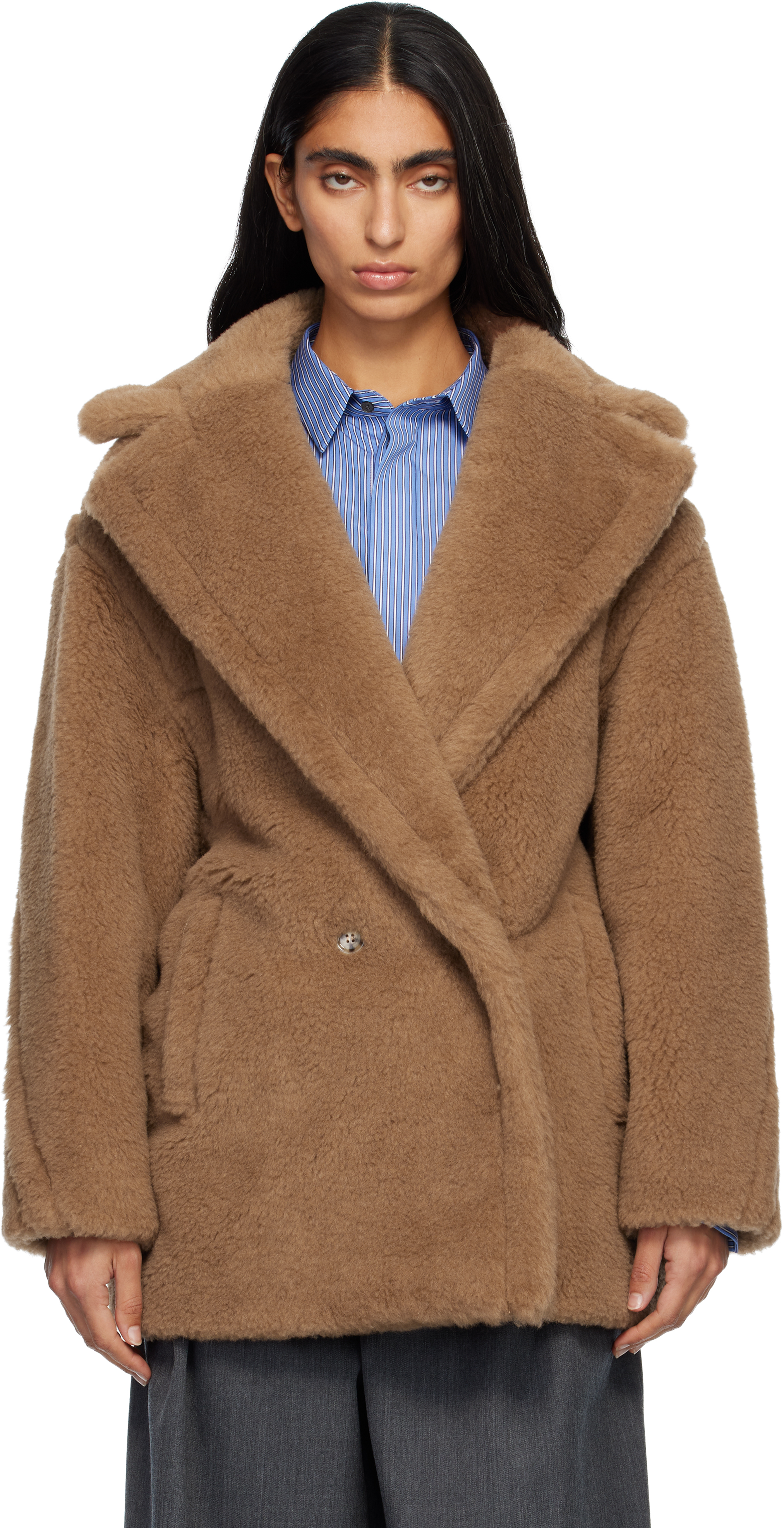 Max Mara Tan Dramma Coat In Brown