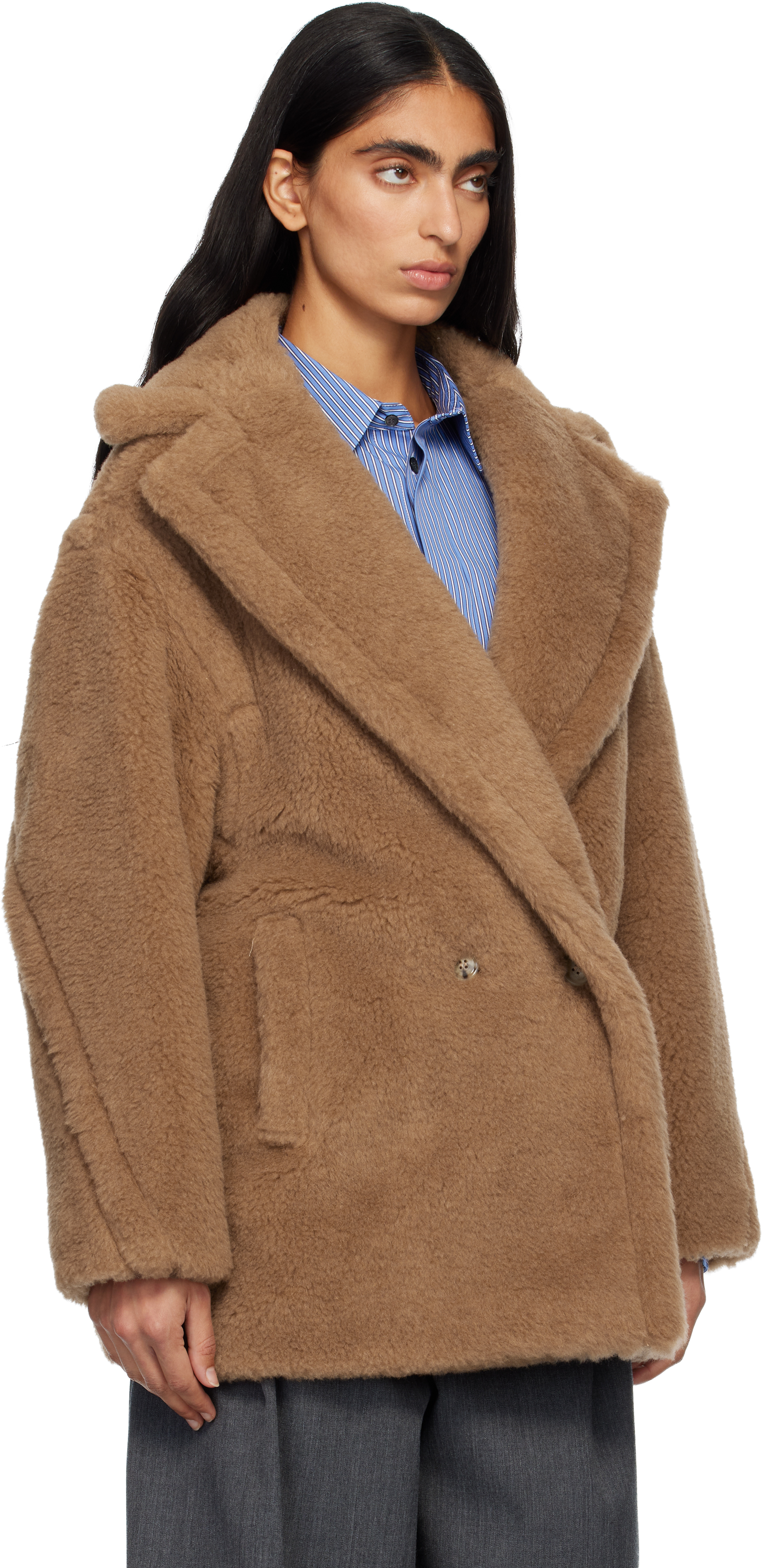 Max Mara Tan Dramma Coat In Brown