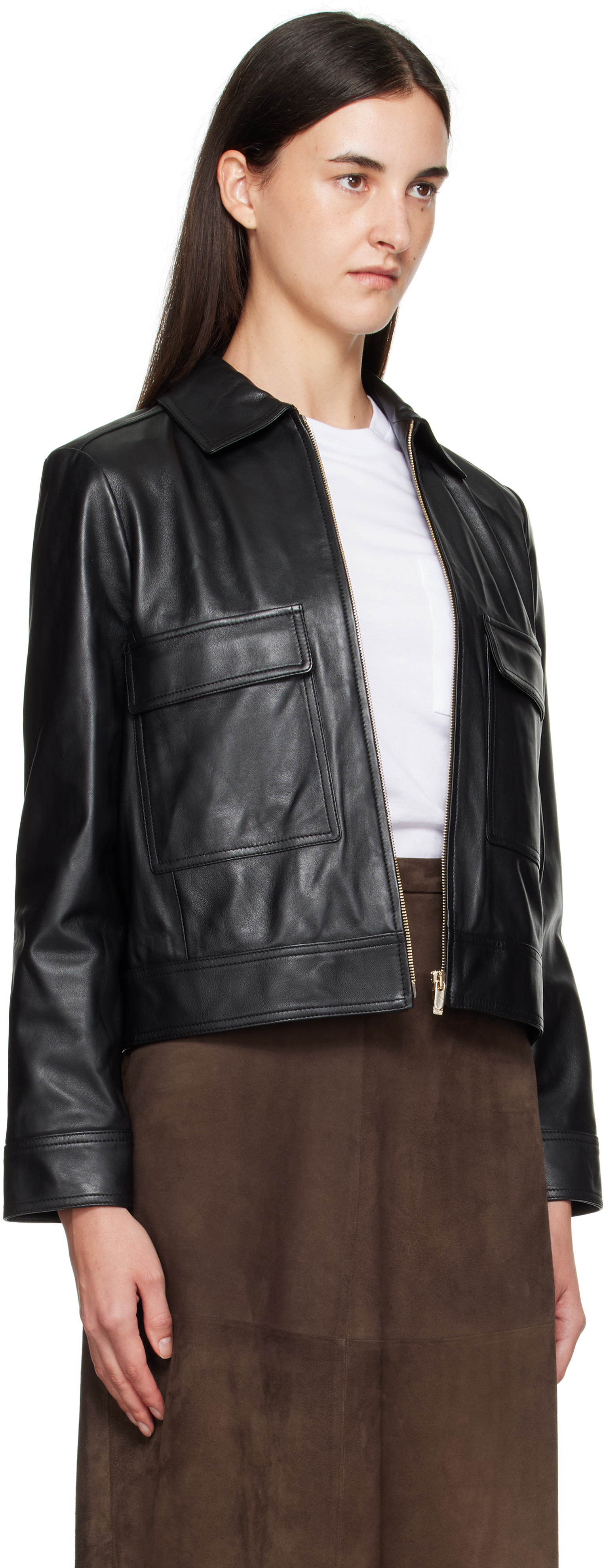 Max Mara Black Nepet Leather Jacket In Black