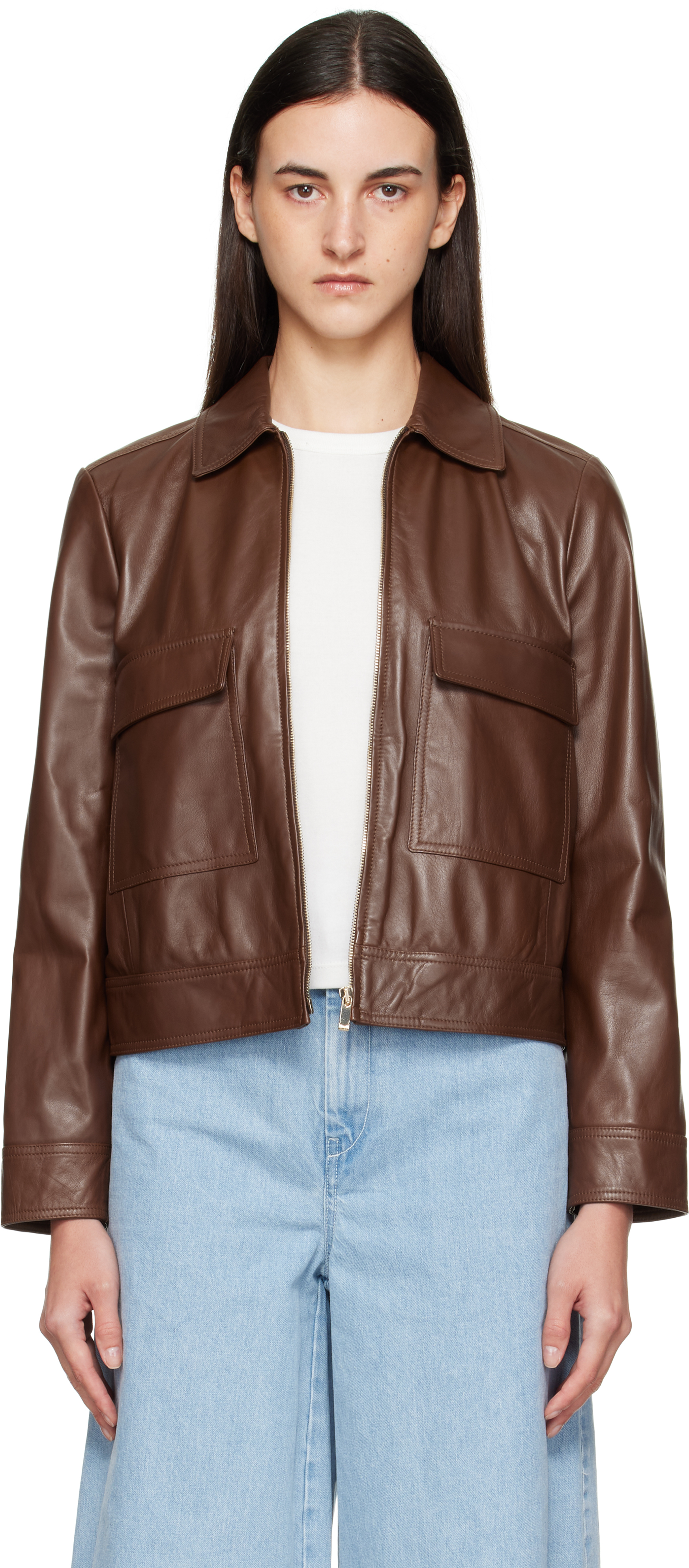 Max Mara Brown Nepet Leather Jacket In Brown