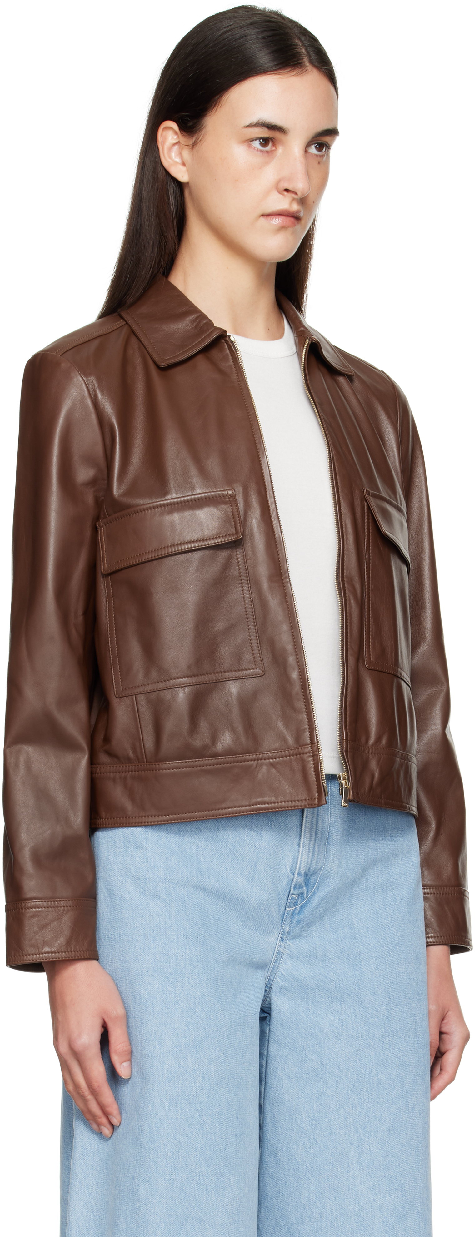 Max Mara Brown Nepet Leather Jacket In Brown