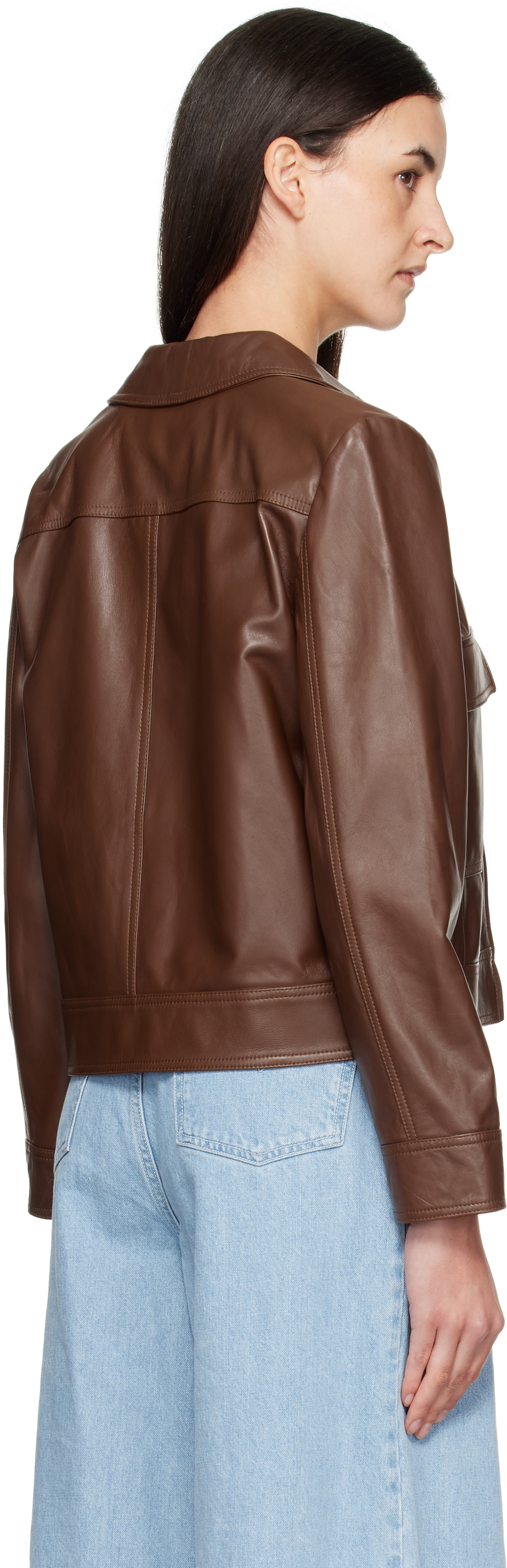 Max Mara Brown Nepet Leather Jacket In Brown