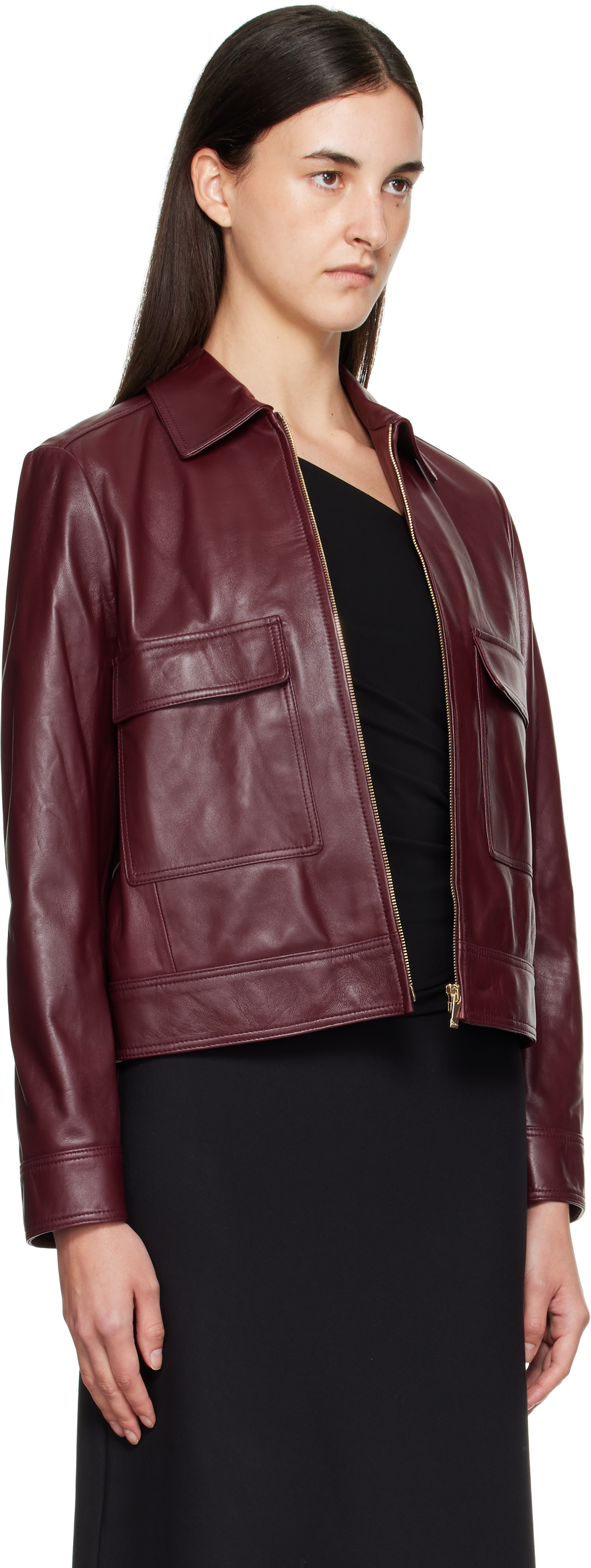 Max Mara Burgundy Nepet Leather Jacket In Brown