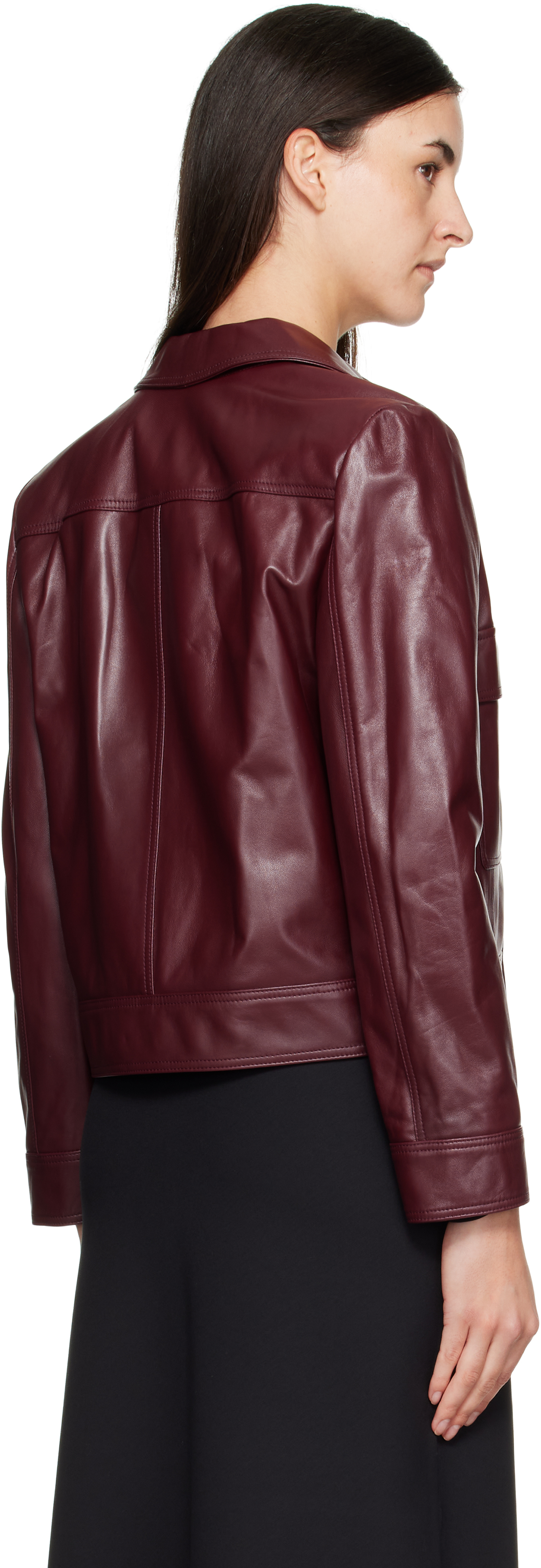 Max Mara Burgundy Nepet Leather Jacket In Brown