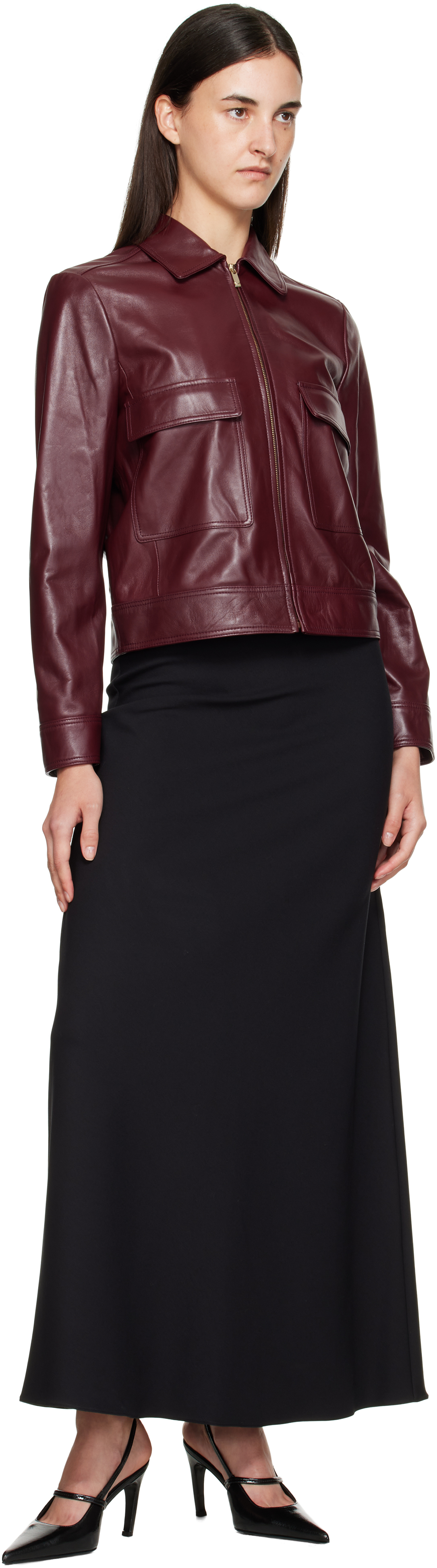 Max Mara Burgundy Nepet Leather Jacket In Brown