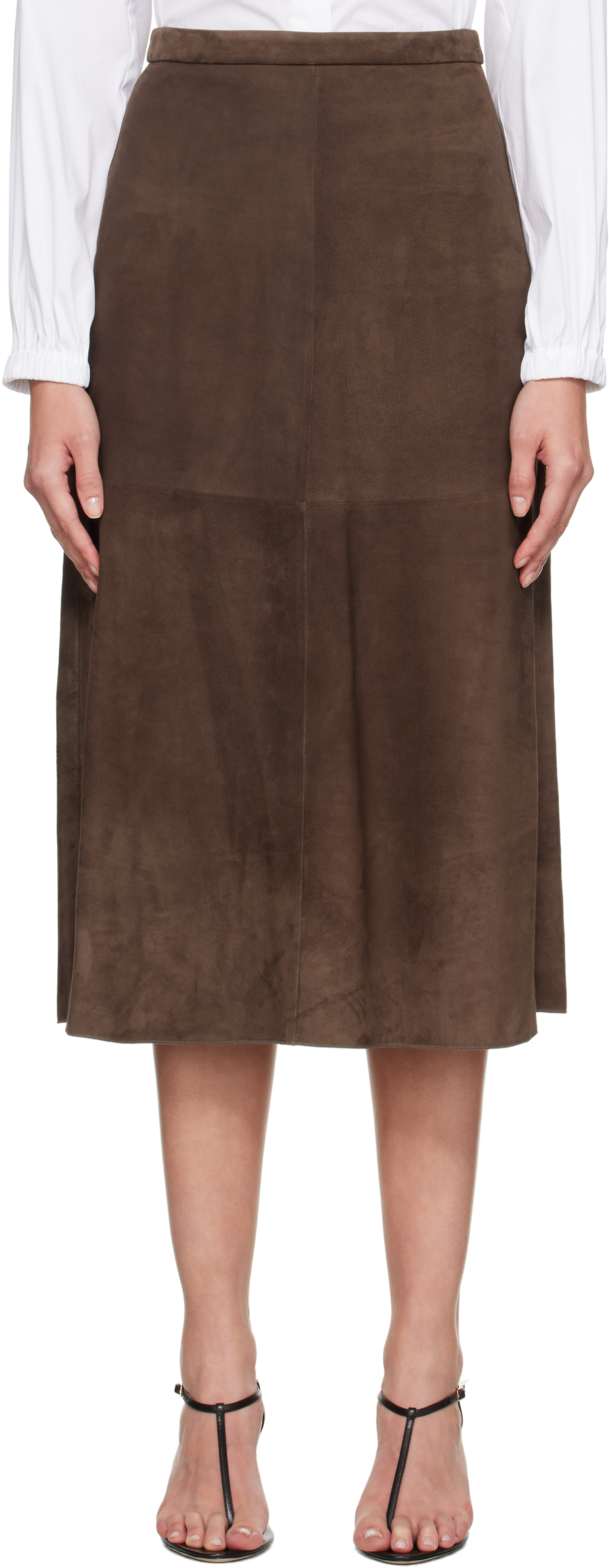 Max Mara Brown Cipria Suede Midi Skirt