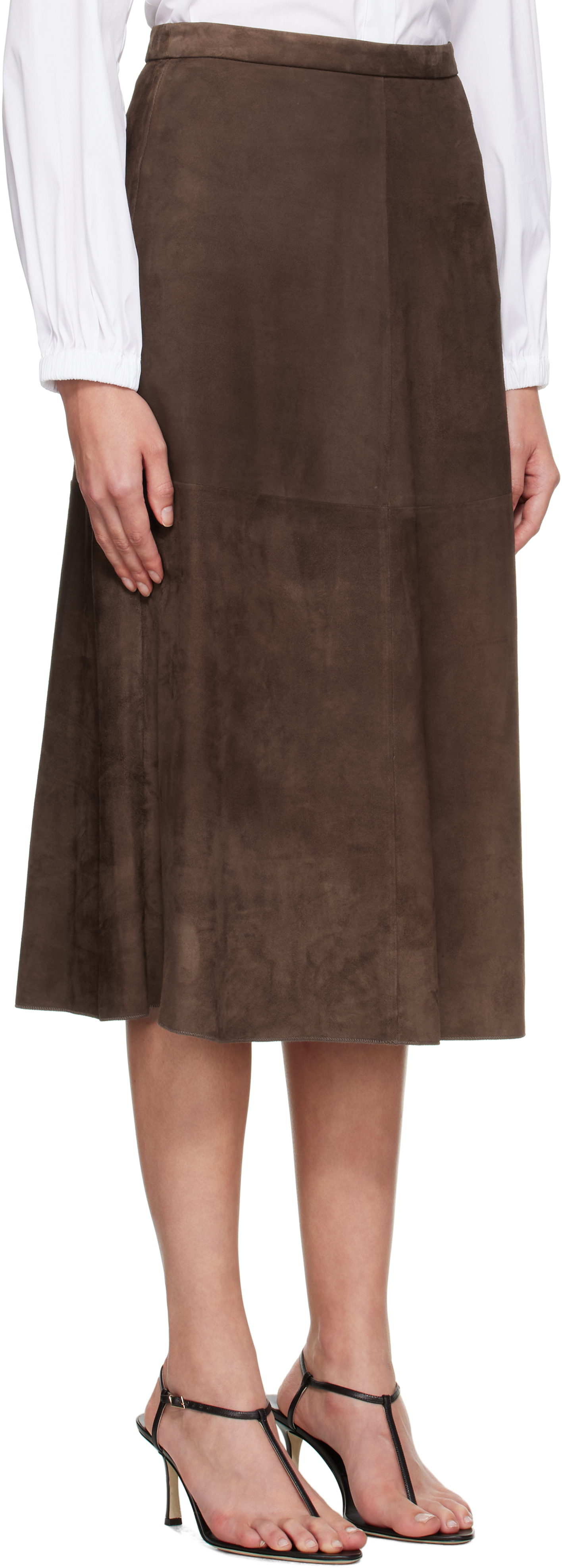 Max Mara Brown Cipria Suede Midi Skirt