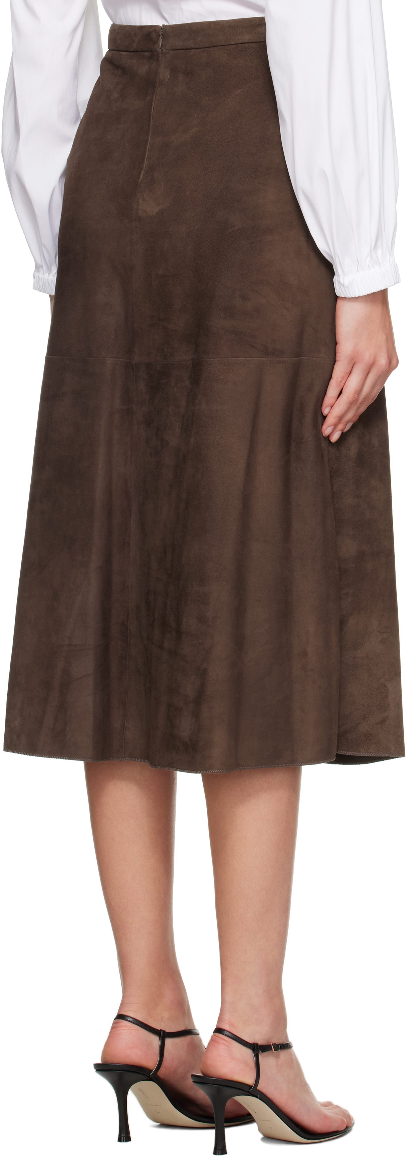 Max Mara Brown Cipria Suede Midi Skirt