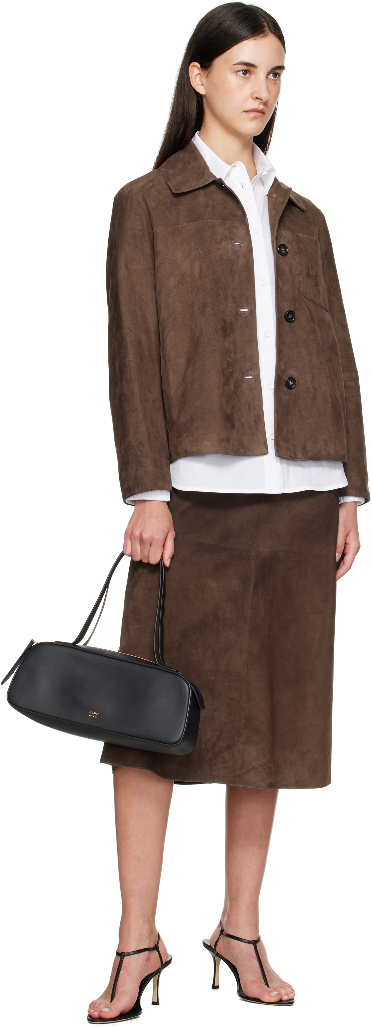 Max Mara Brown Cipria Suede Midi Skirt