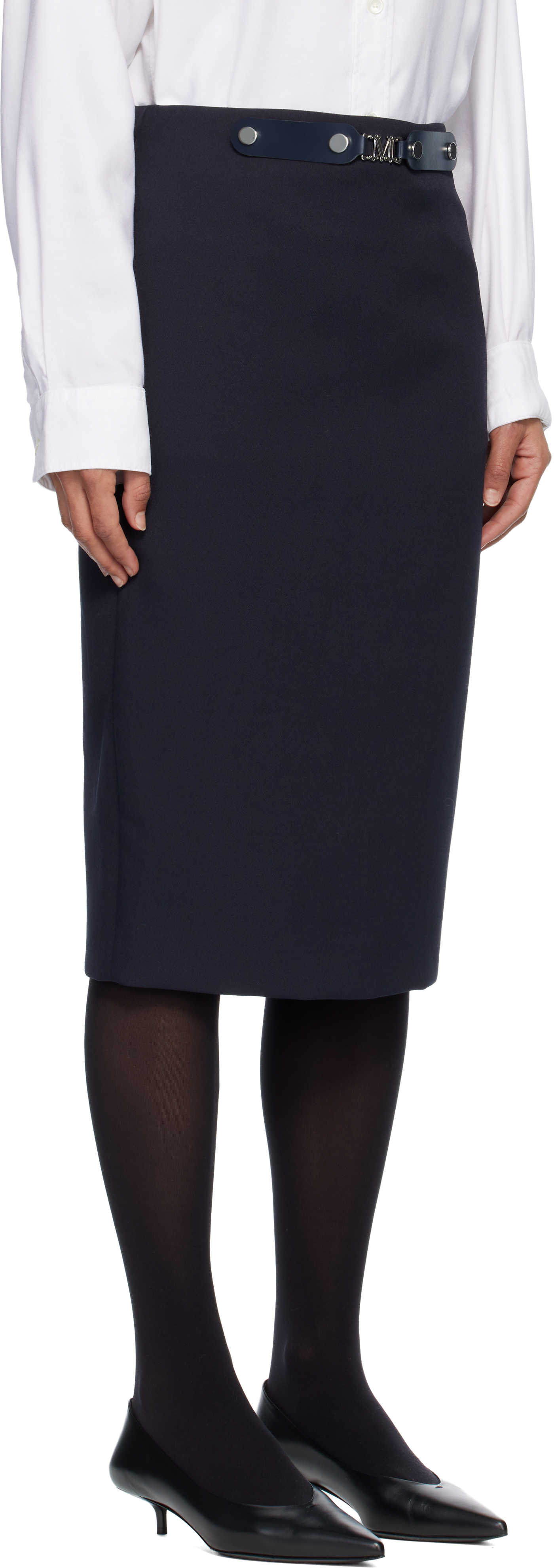 Max Mara Navy Satrapo Midi Skirt In Blue