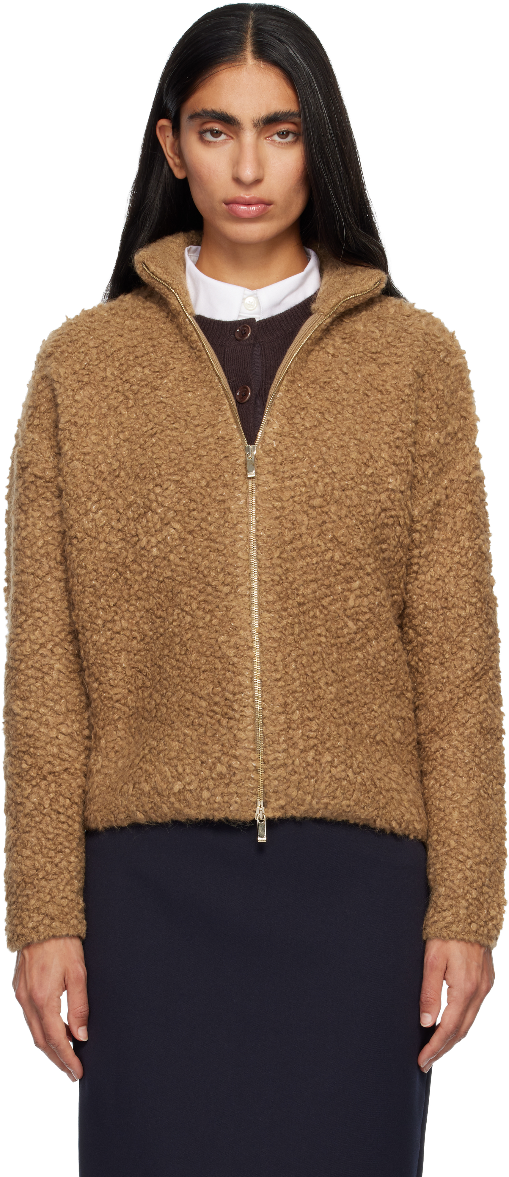 Max Mara Tan Oggetti Cardigan In Brown