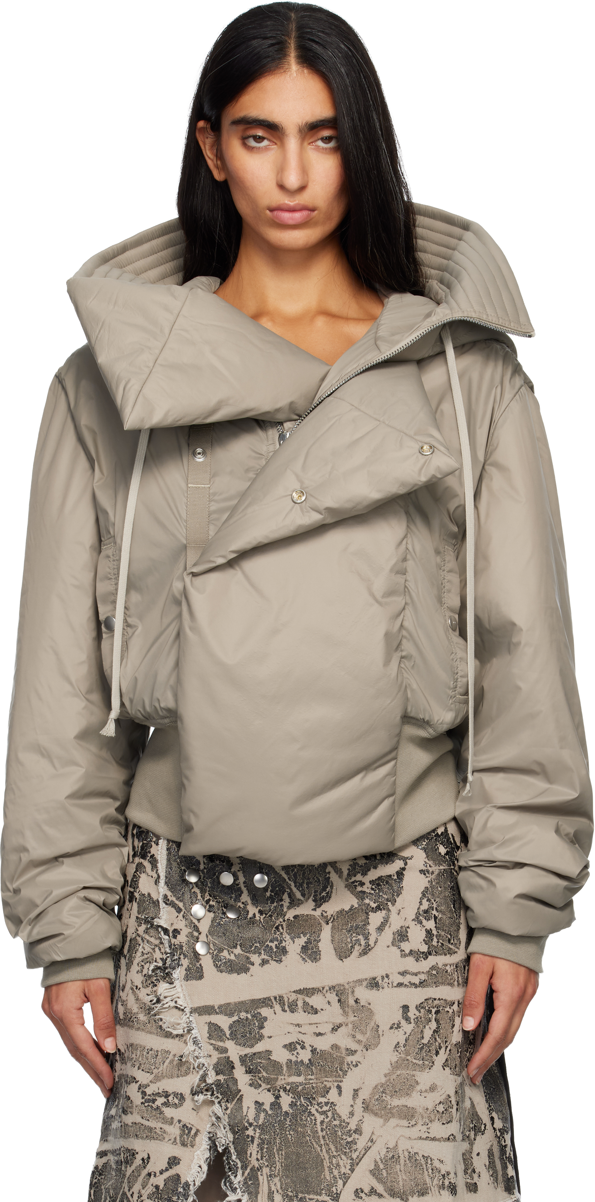 Rick Owens Drkshdw Taupe Concordians Cropped Alice Bomber Jacket In Gray